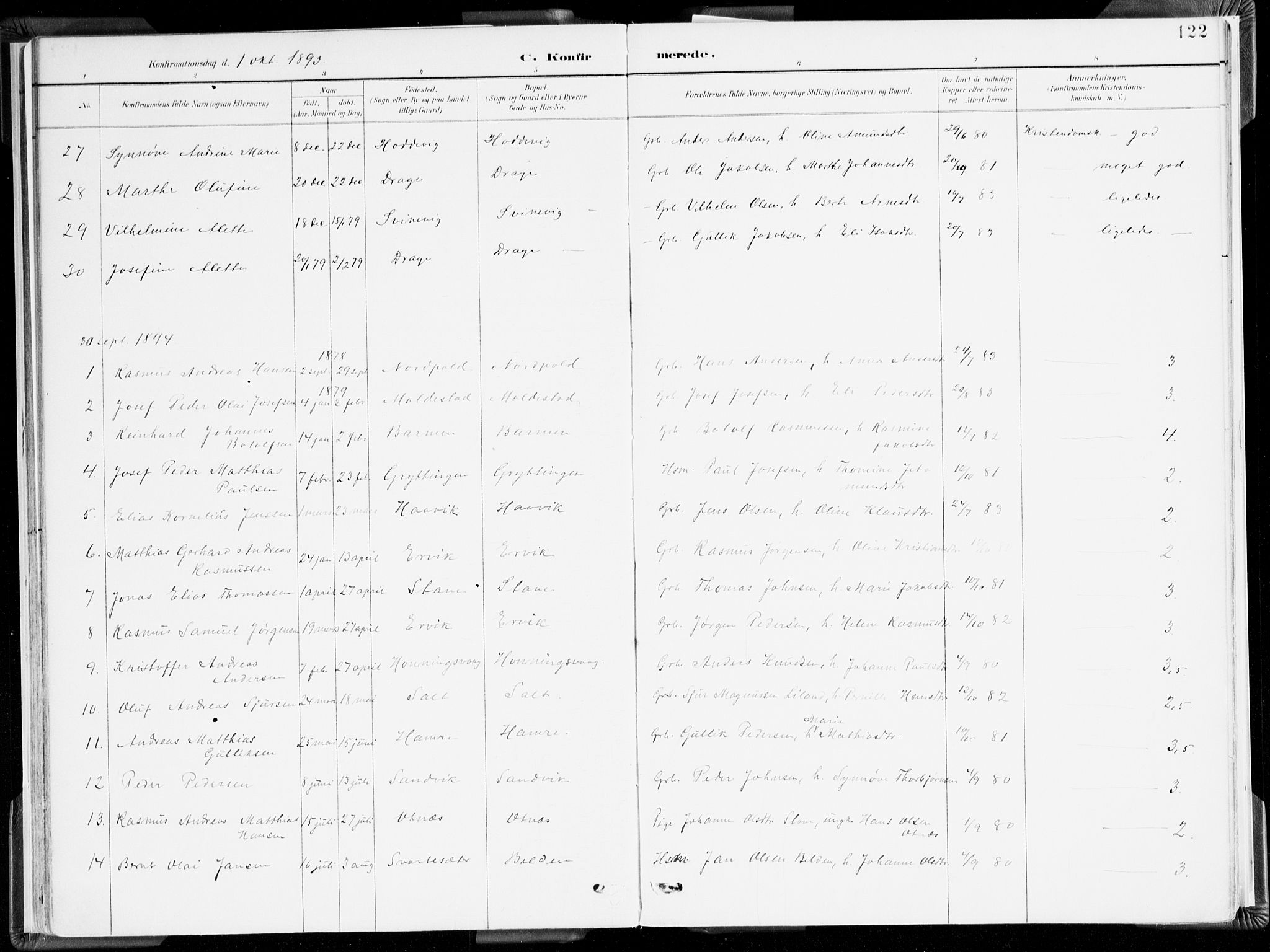 Selje sokneprestembete, SAB/A-99938/H/Ha/Haa/Haab: Parish register (official) no. B 2, 1891-1907, p. 122