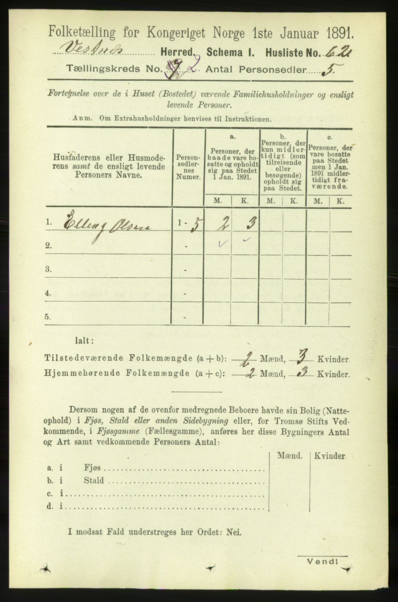 RA, 1891 census for 1535 Vestnes, 1891, p. 375