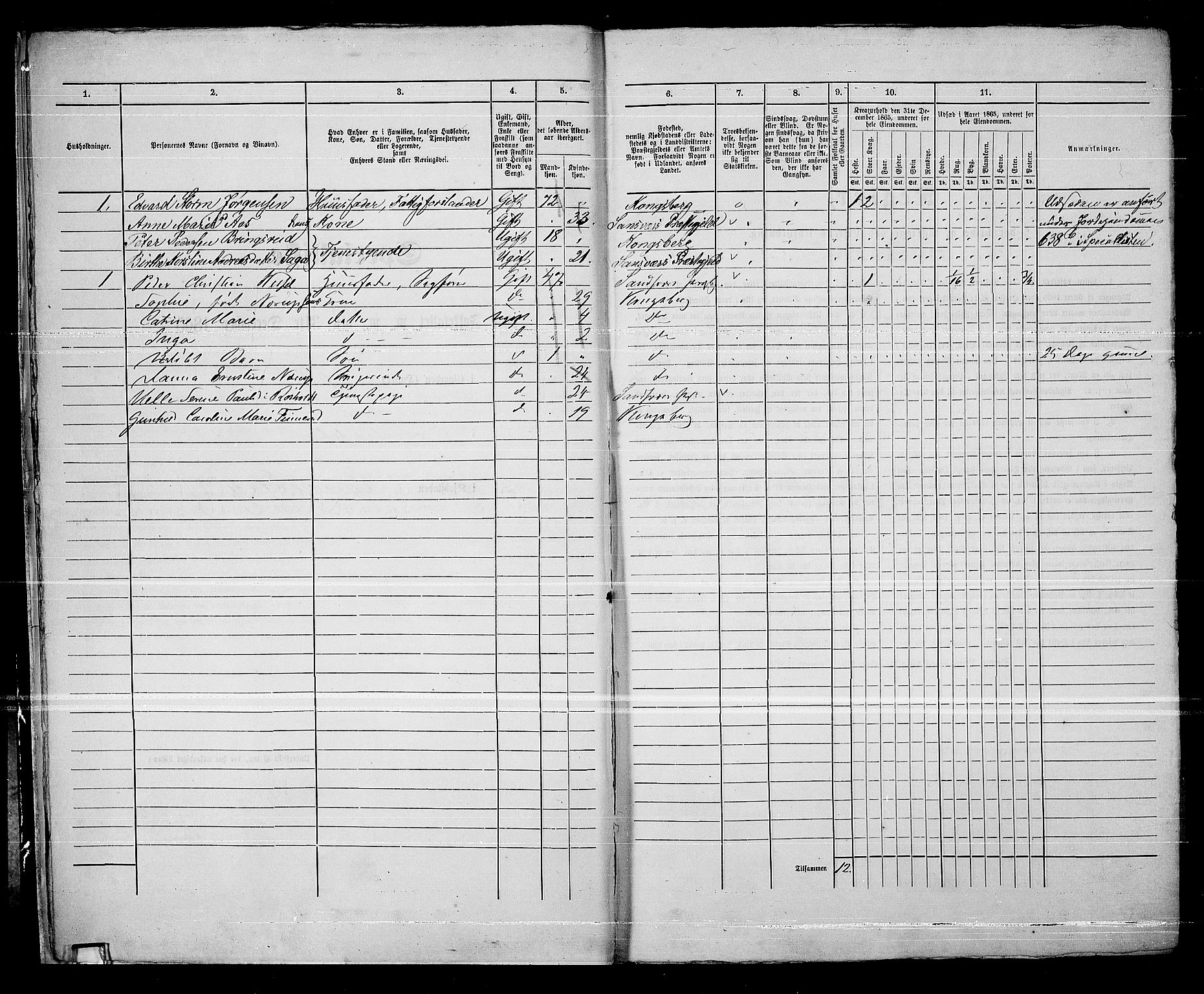 RA, 1865 census for Kongsberg/Kongsberg, 1865, p. 18