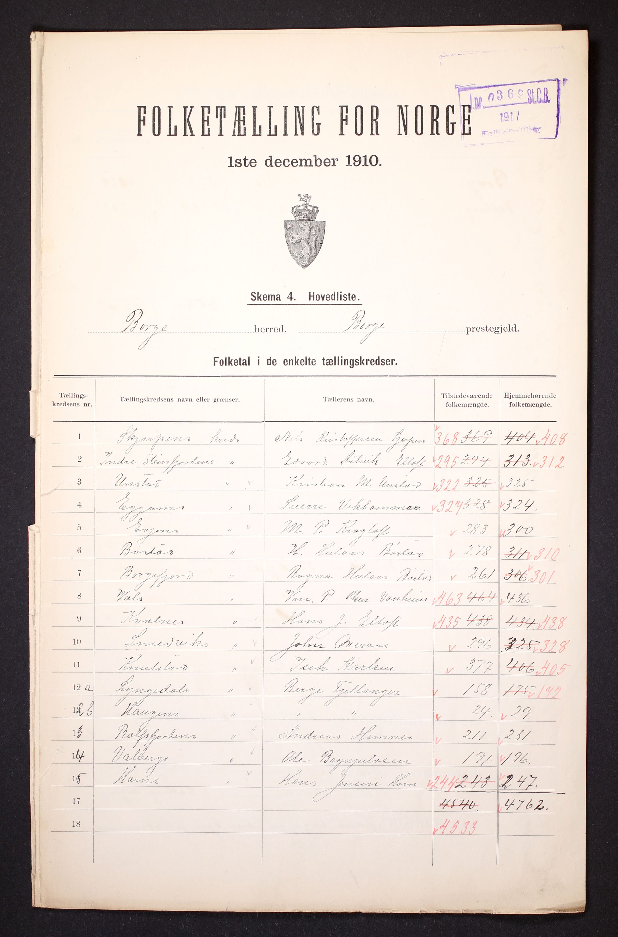 RA, 1910 census for Borge, 1910, p. 2