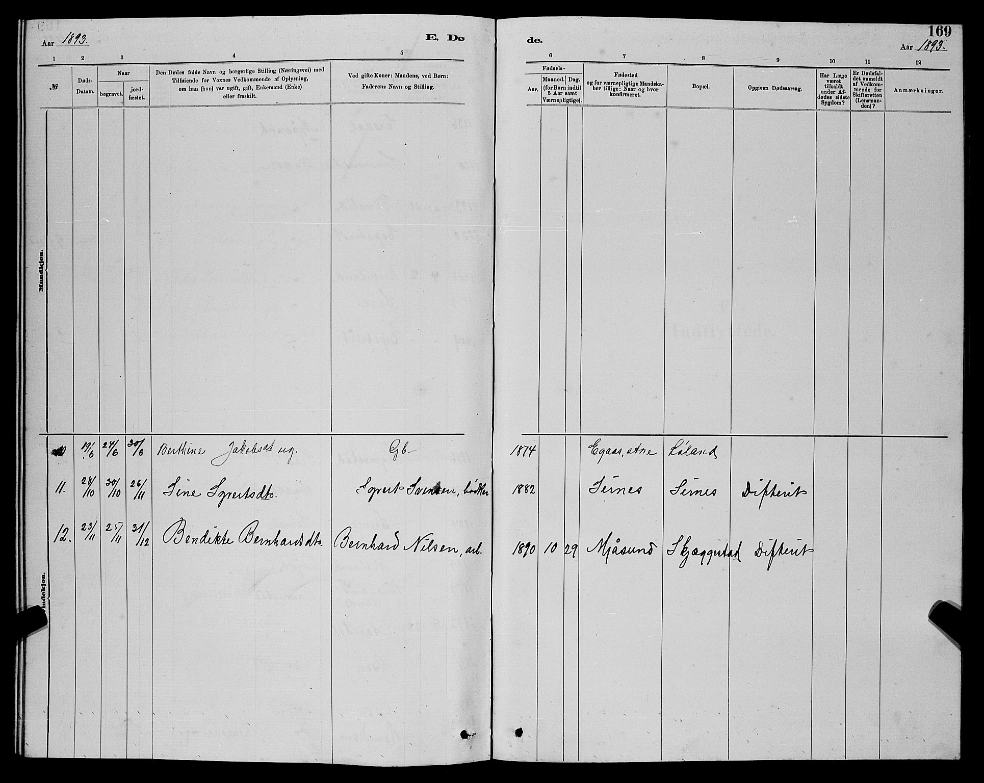 Bakke sokneprestkontor, AV/SAK-1111-0002/F/Fb/Fba/L0002: Parish register (copy) no. B 2, 1879-1893, p. 169