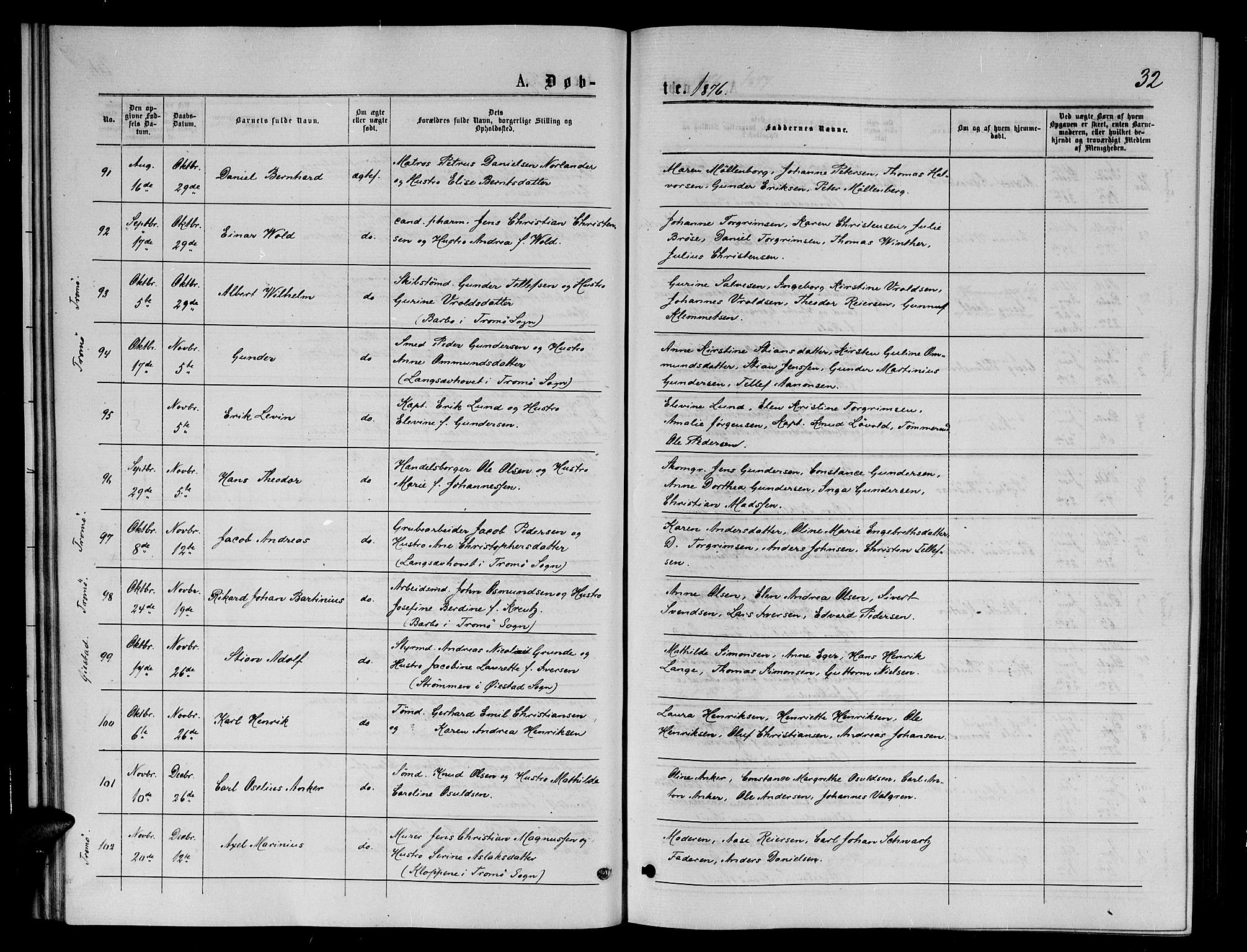Arendal sokneprestkontor, Trefoldighet, SAK/1111-0040/F/Fb/L0005: Parish register (copy) no. B 5, 1874-1888, p. 32