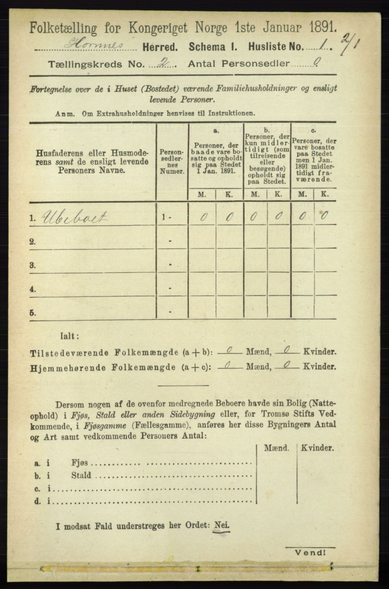 RA, 1891 census for 0936 Hornnes, 1891, p. 173