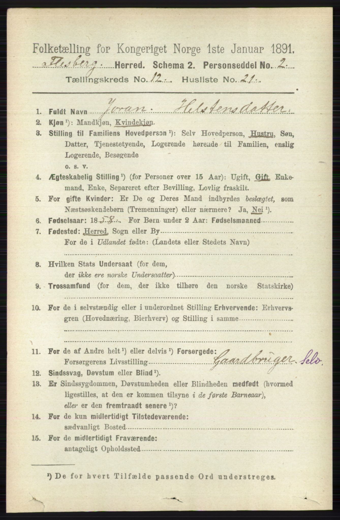 RA, 1891 census for 0631 Flesberg, 1891, p. 2180