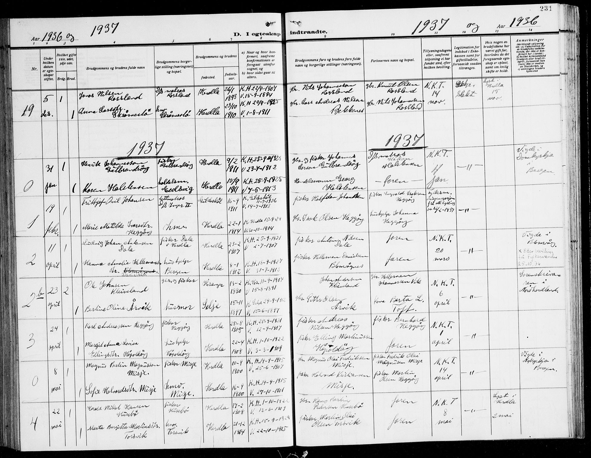 Herdla Sokneprestembete, SAB/A-75701/H/Hab: Parish register (copy) no. C 3, 1926-1940, p. 231