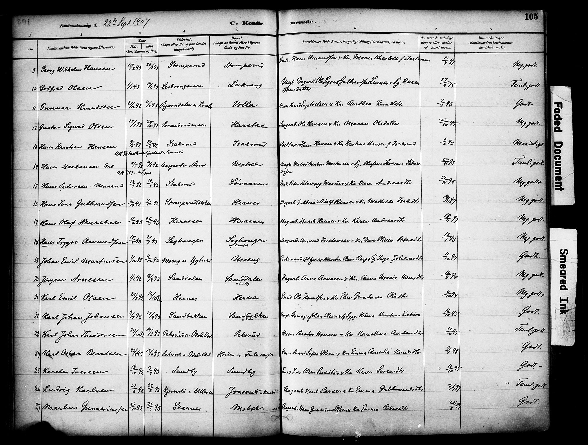 Sør-Odal prestekontor, AV/SAH-PREST-030/H/Ha/Haa/L0007: Parish register (official) no. 7, 1886-1925, p. 105