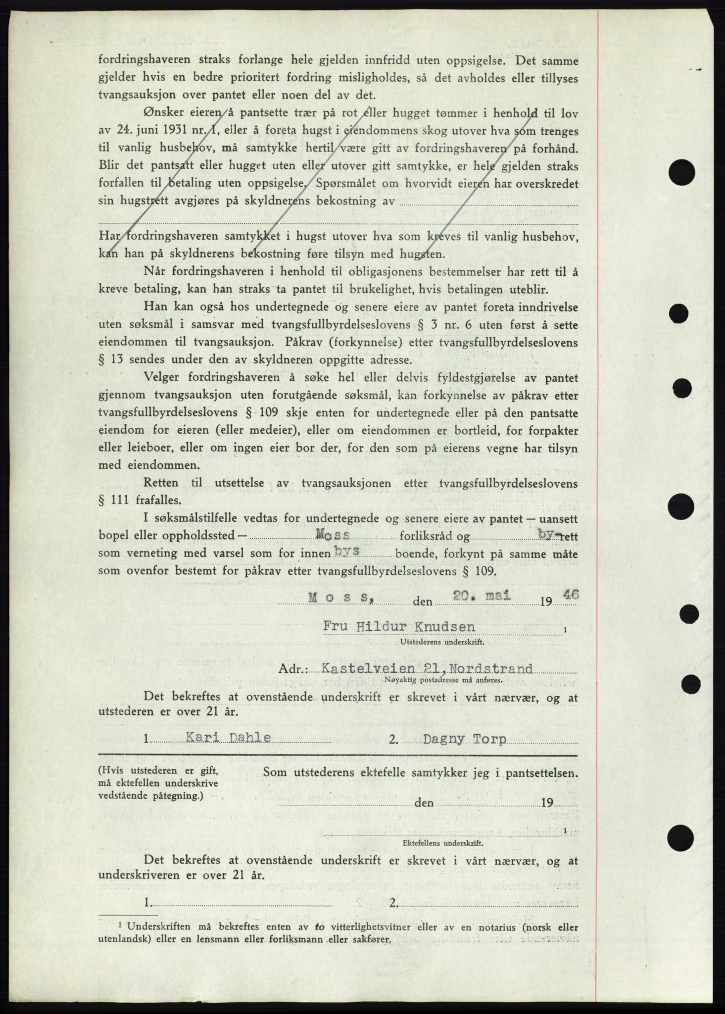 Moss sorenskriveri, SAO/A-10168: Mortgage book no. B15, 1946-1946, Diary no: : 1183/1946