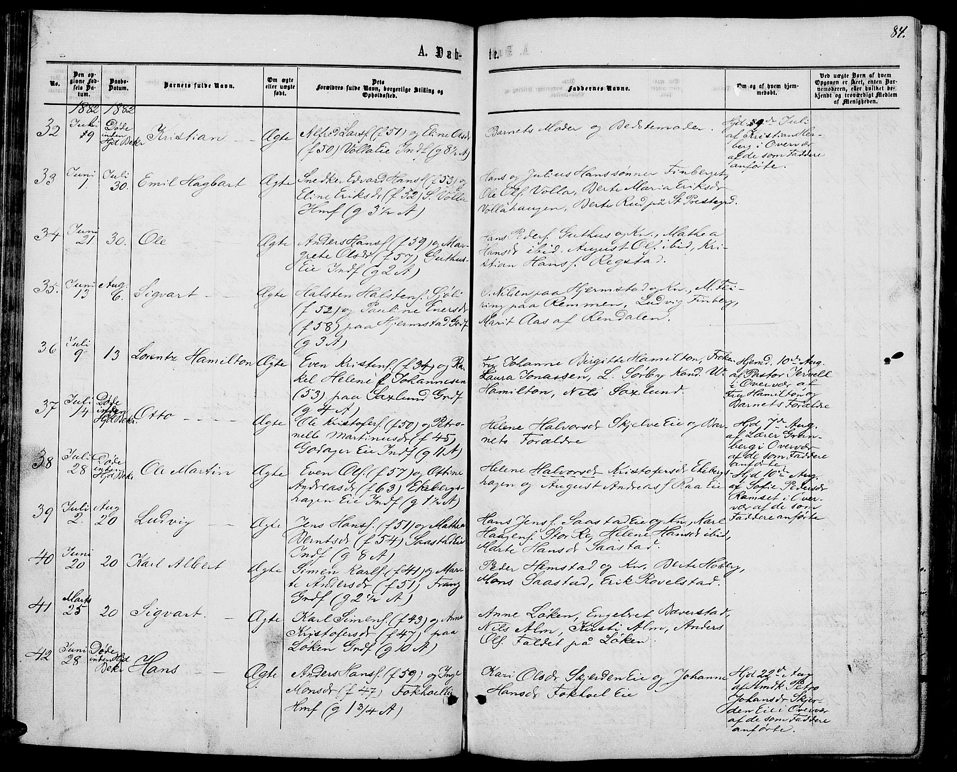 Stange prestekontor, AV/SAH-PREST-002/L/L0006: Parish register (copy) no. 6, 1864-1882, p. 84