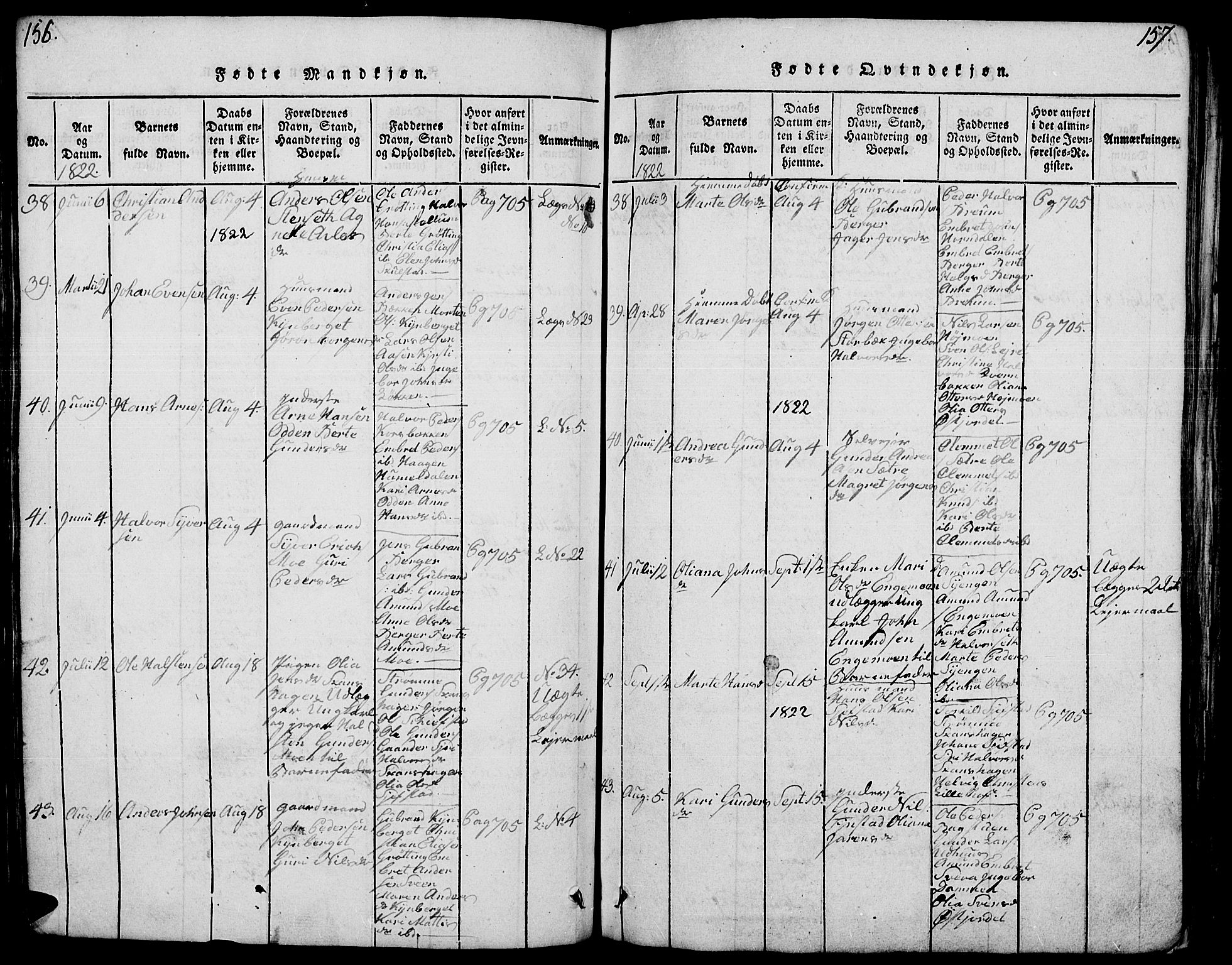 Elverum prestekontor, AV/SAH-PREST-044/H/Ha/Hab/L0001: Parish register (copy) no. 1, 1815-1829, p. 156-157