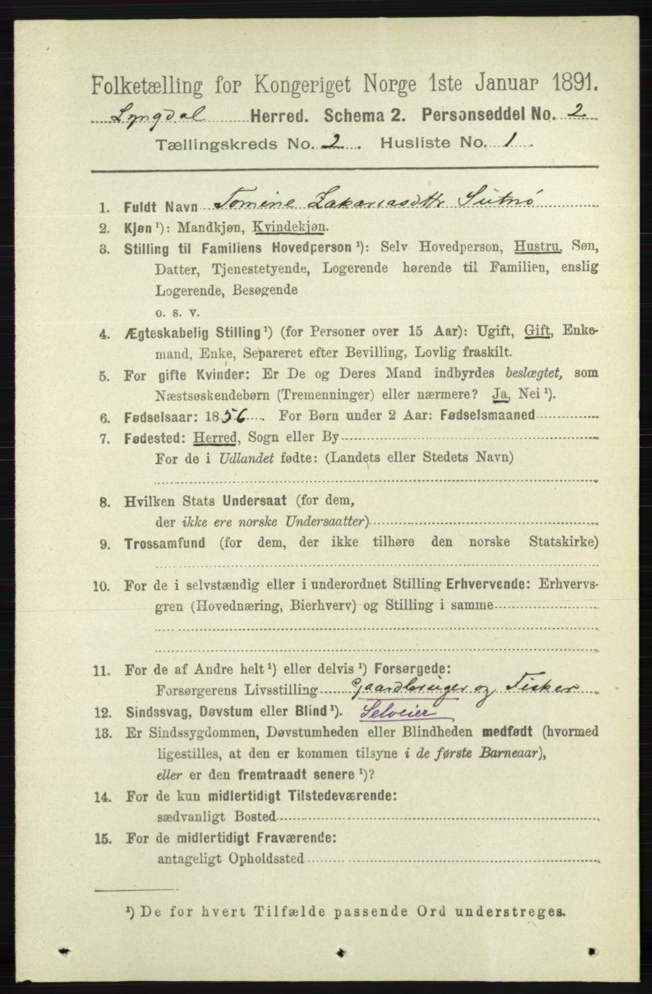 RA, 1891 census for 1032 Lyngdal, 1891, p. 547