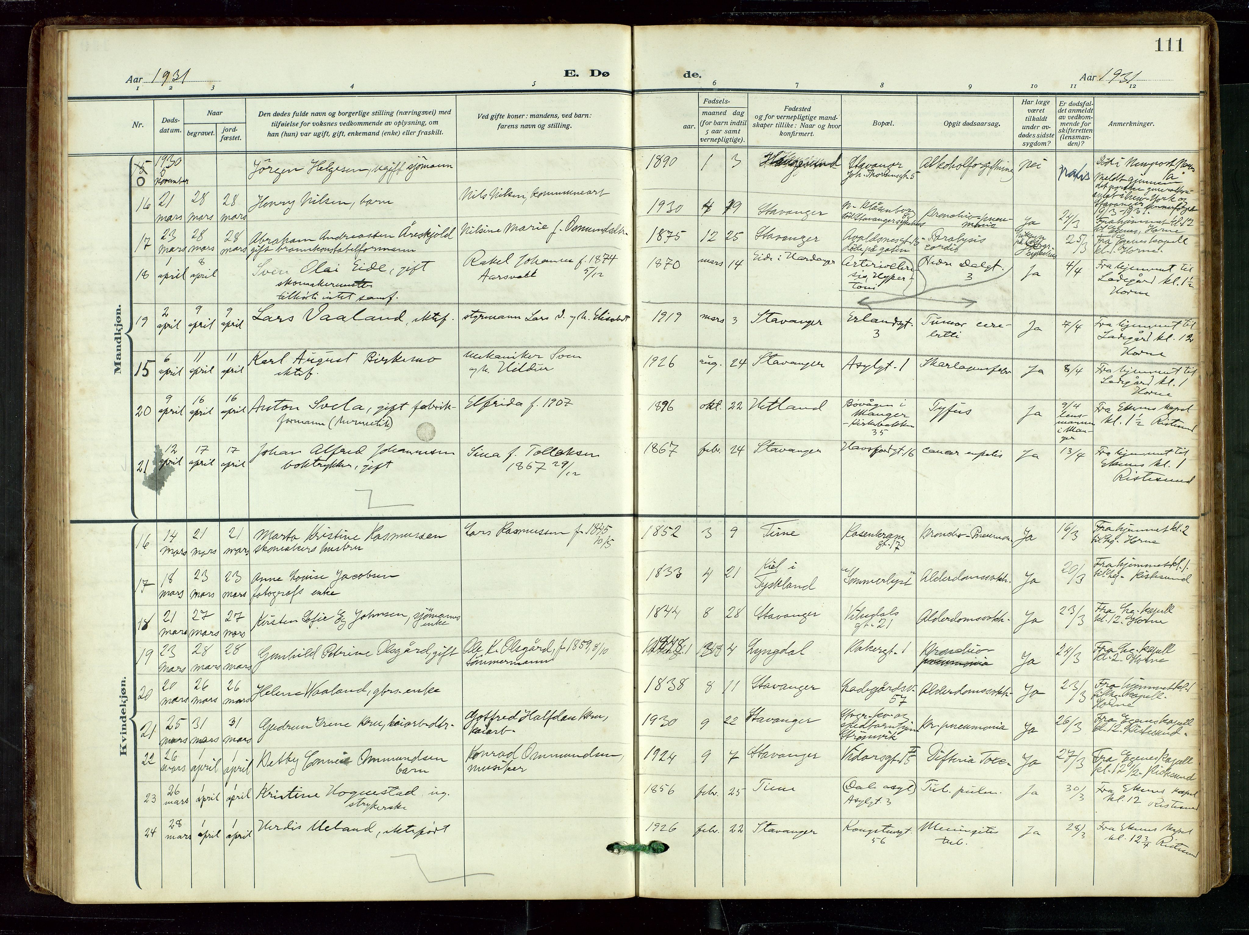 St. Petri sokneprestkontor, AV/SAST-A-101813/002/D/L0003: Parish register (official) no. A 28, 1919-1938, p. 111