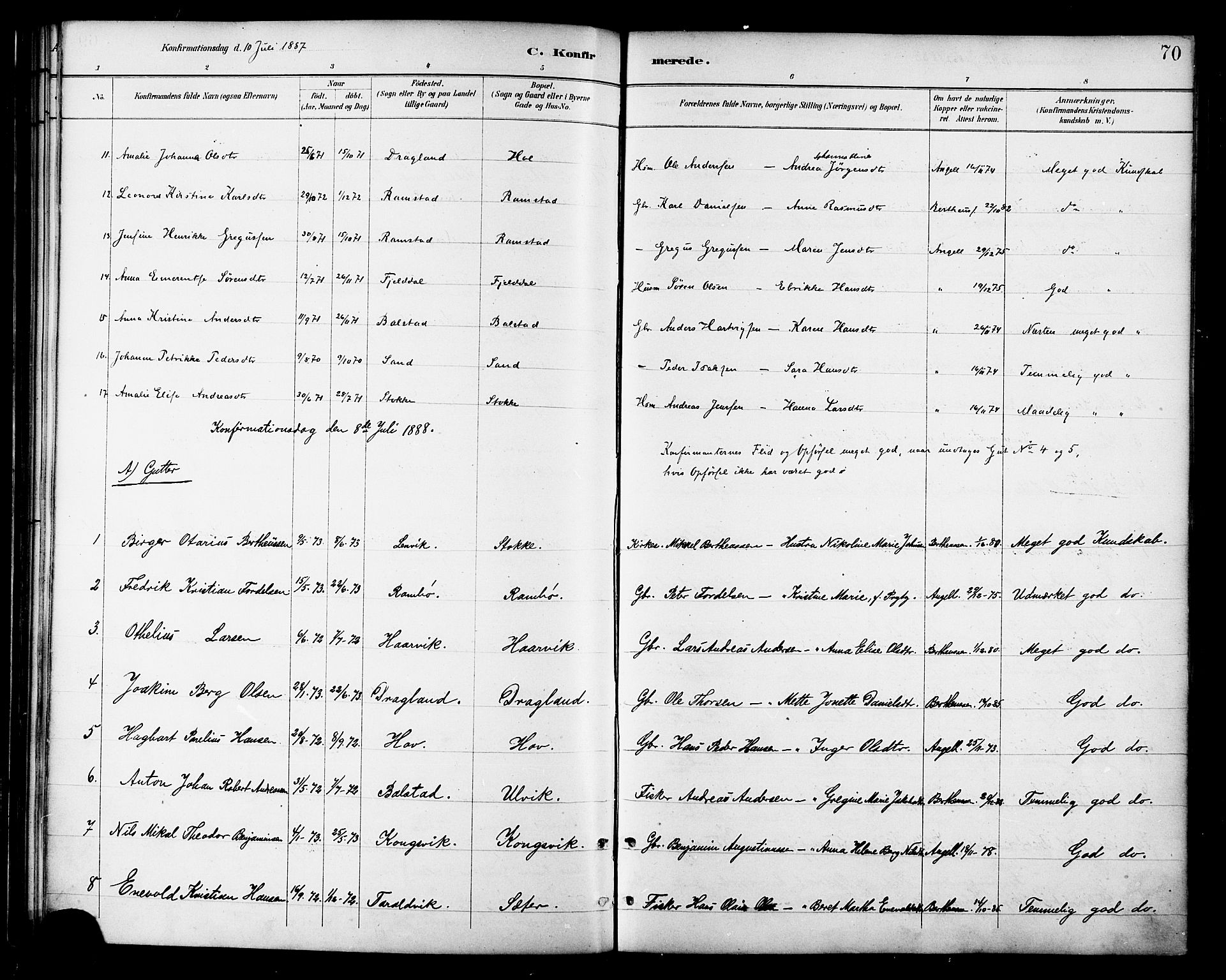 Ministerialprotokoller, klokkerbøker og fødselsregistre - Nordland, SAT/A-1459/865/L0924: Parish register (official) no. 865A02, 1885-1896, p. 70