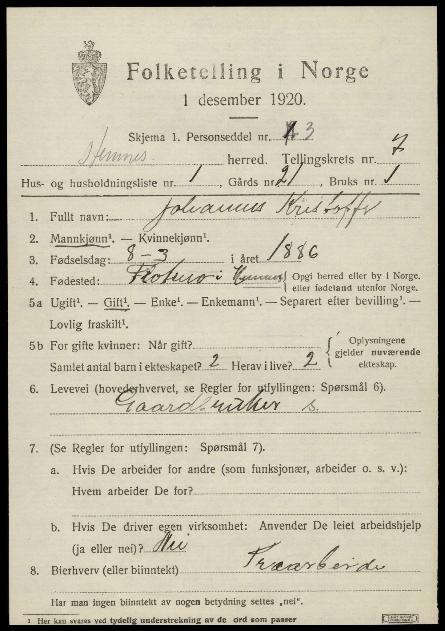 SAT, 1920 census for Hemnes, 1920, p. 6926