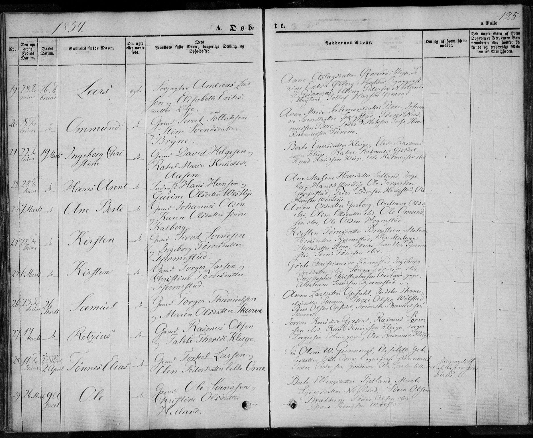 Lye sokneprestkontor, AV/SAST-A-101794/001/30BA/L0005: Parish register (official) no. A 5.1, 1842-1855, p. 125