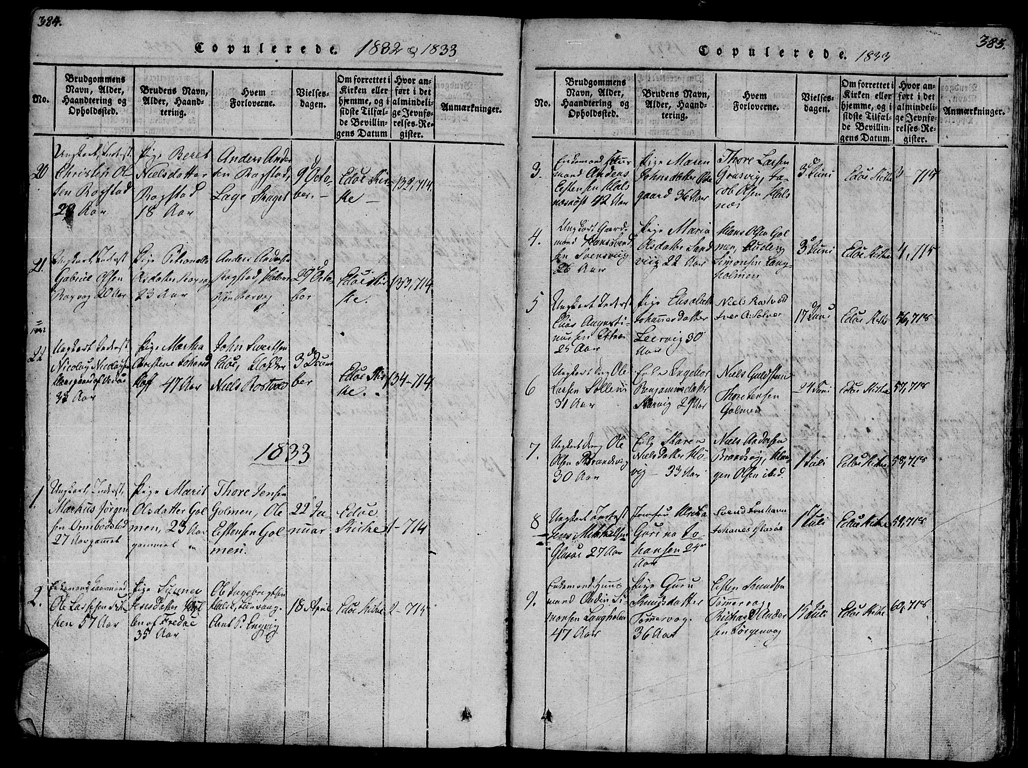 Ministerialprotokoller, klokkerbøker og fødselsregistre - Møre og Romsdal, SAT/A-1454/581/L0933: Parish register (official) no. 581A03 /1, 1819-1836, p. 384-385
