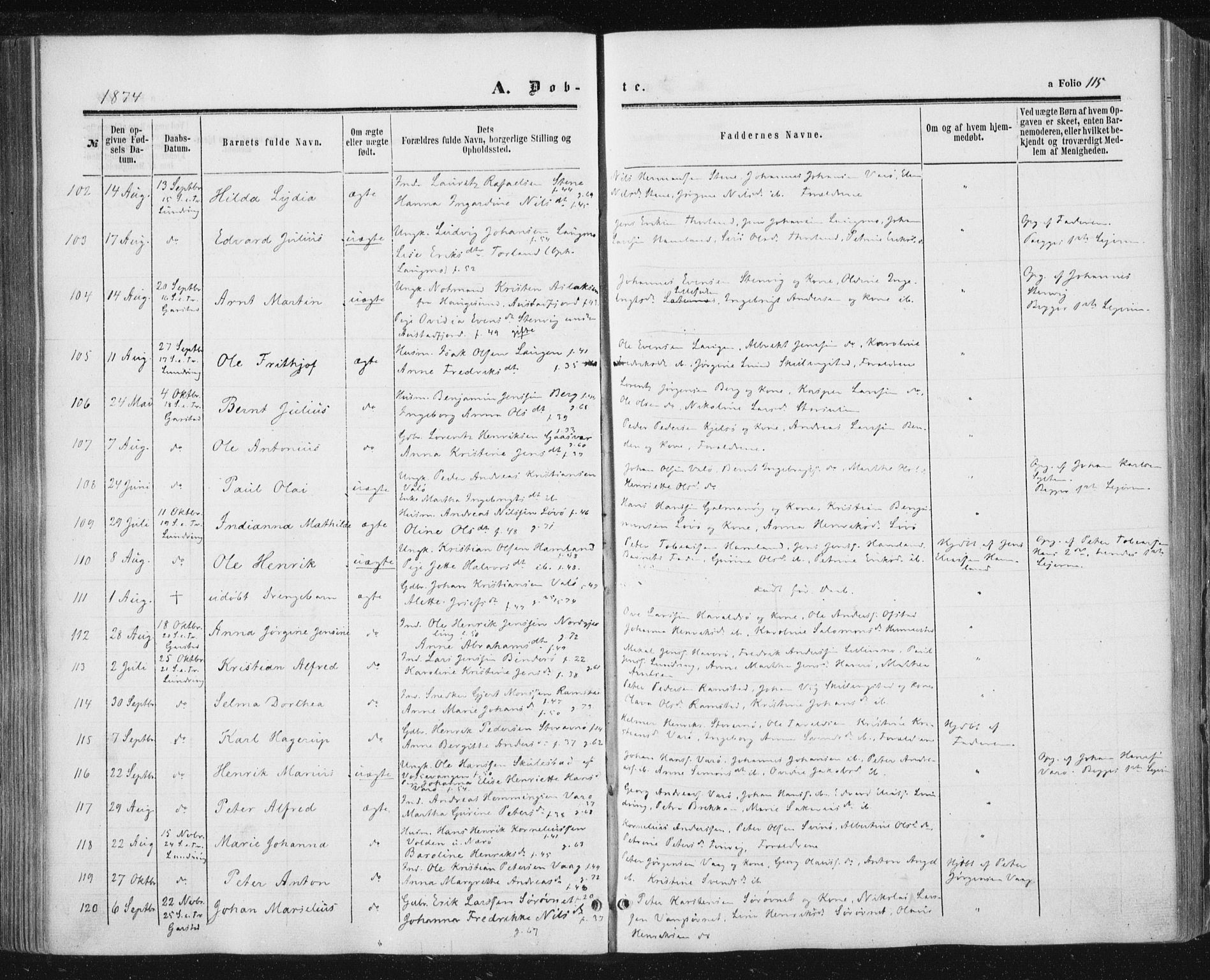Ministerialprotokoller, klokkerbøker og fødselsregistre - Nord-Trøndelag, SAT/A-1458/784/L0670: Parish register (official) no. 784A05, 1860-1876, p. 115