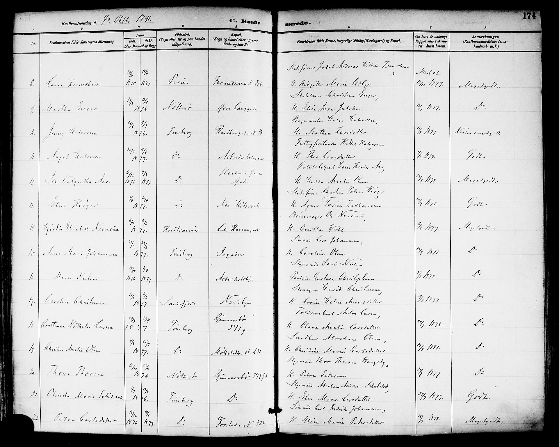 Tønsberg kirkebøker, SAKO/A-330/F/Fa/L0012: Parish register (official) no. I 12, 1891-1899, p. 174