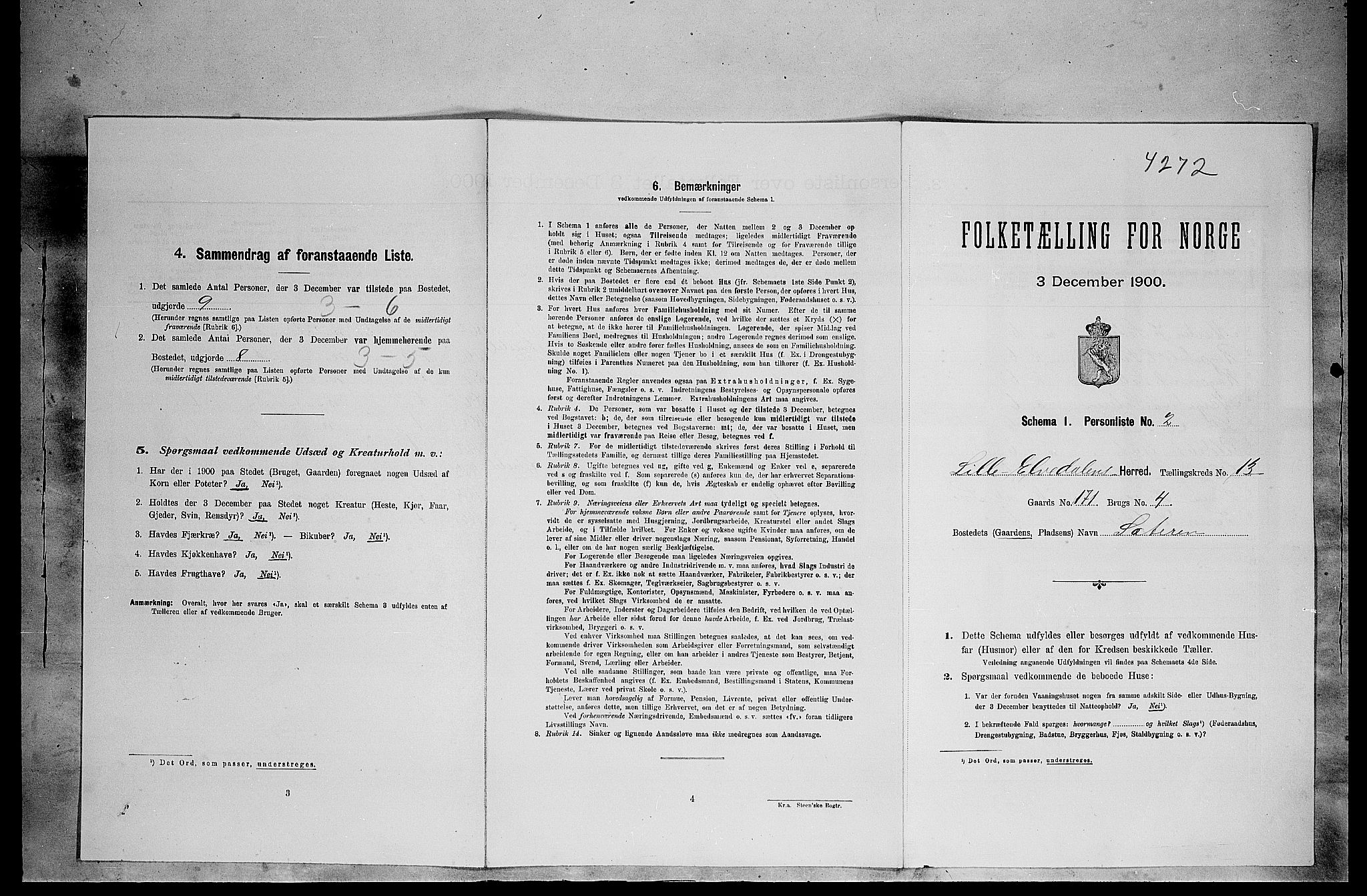 SAH, 1900 census for Lille Elvedalen, 1900, p. 995