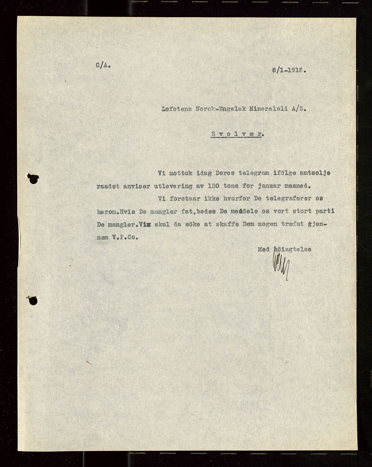 Pa 1521 - A/S Norske Shell, AV/SAST-A-101915/E/Ea/Eaa/L0022: Sjefskorrespondanse, 1918, p. 72