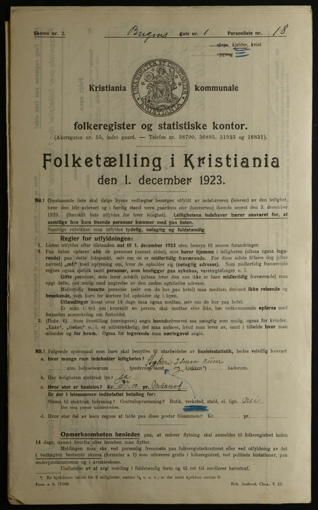 OBA, Municipal Census 1923 for Kristiania, 1923, p. 4536