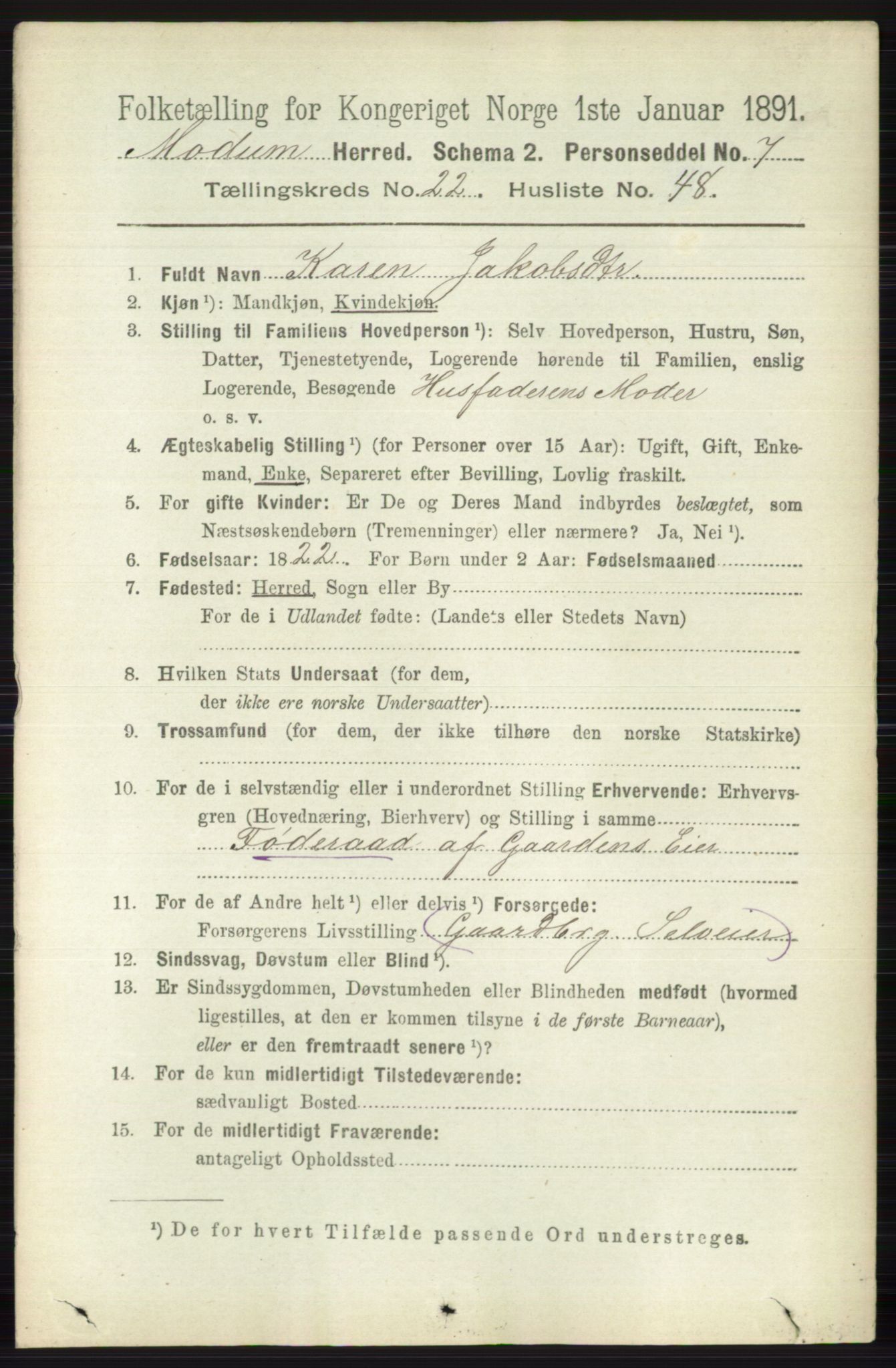 RA, 1891 census for 0623 Modum, 1891, p. 8651