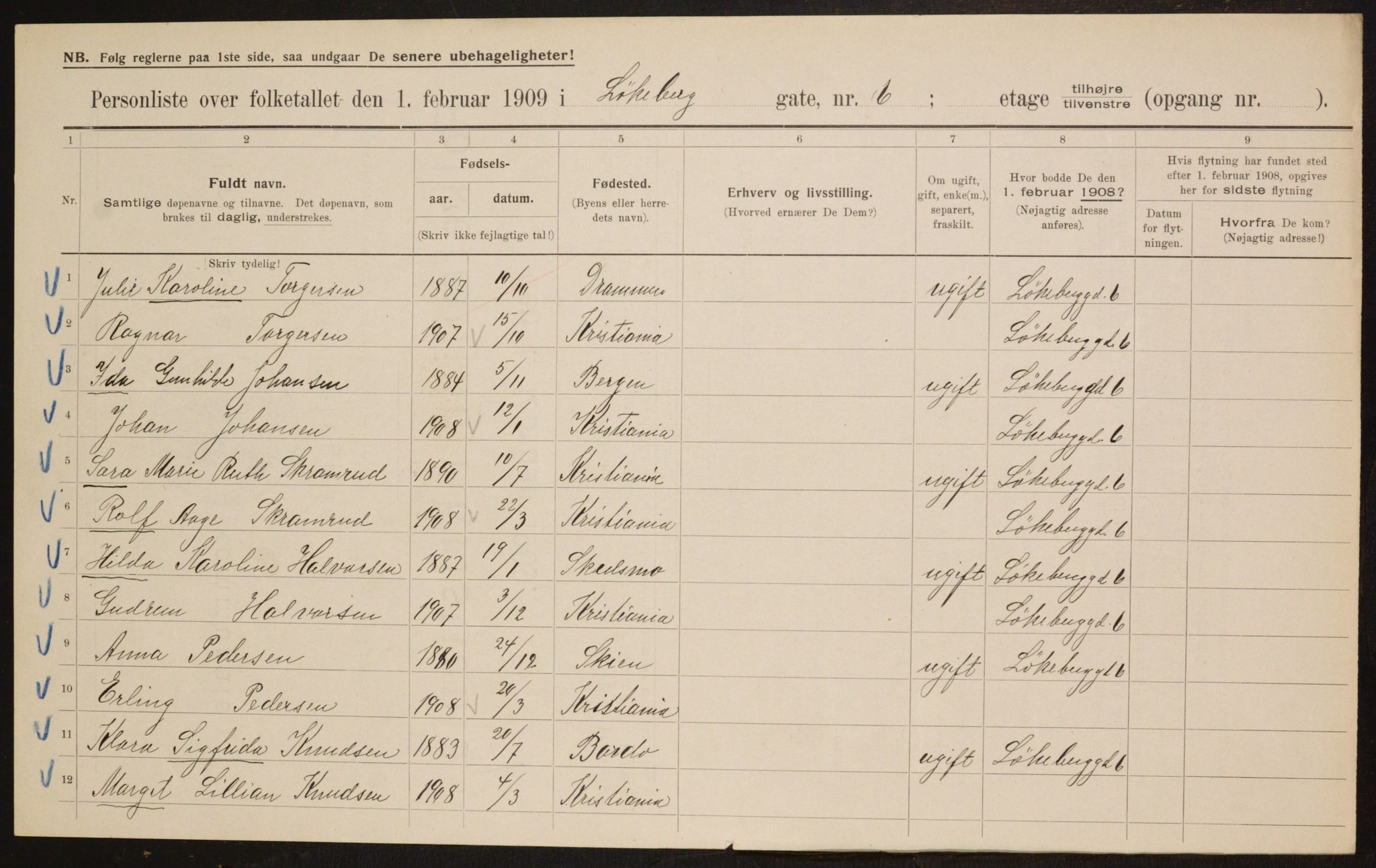 OBA, Municipal Census 1909 for Kristiania, 1909, p. 53256