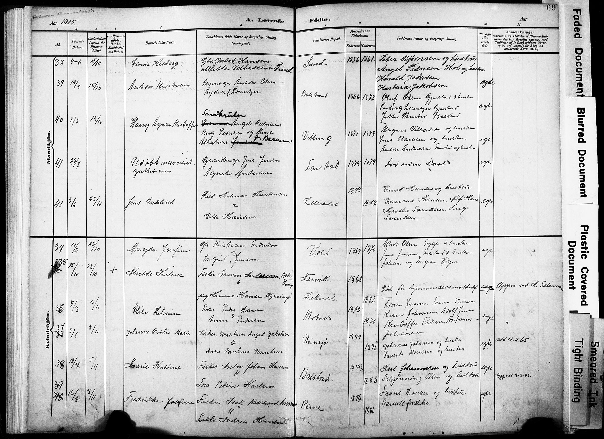 Ministerialprotokoller, klokkerbøker og fødselsregistre - Nordland, SAT/A-1459/881/L1151: Parish register (official) no. 881A04, 1899-1907, p. 69