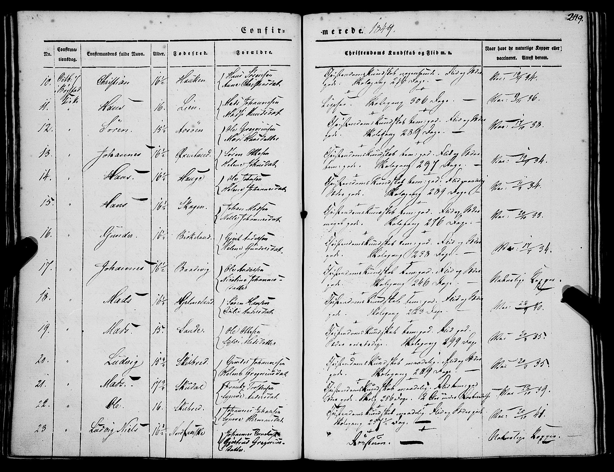 Gaular sokneprestembete, SAB/A-80001/H/Haa: Parish register (official) no. A 4I, 1840-1859, p. 249