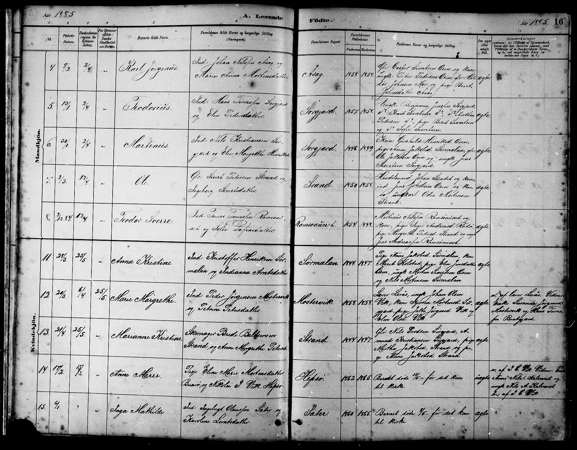 Ministerialprotokoller, klokkerbøker og fødselsregistre - Sør-Trøndelag, AV/SAT-A-1456/658/L0726: Parish register (copy) no. 658C02, 1883-1908, p. 16