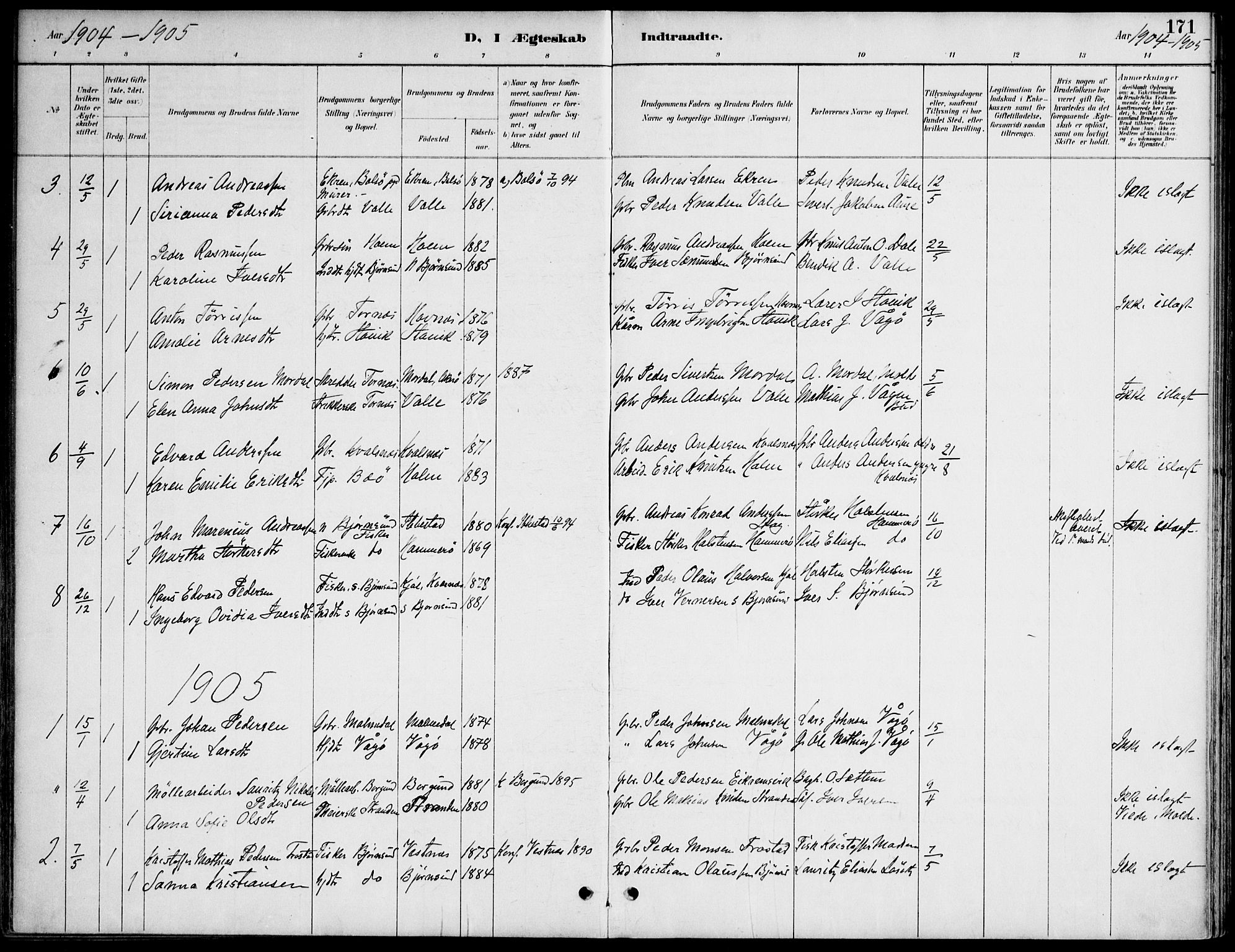 Ministerialprotokoller, klokkerbøker og fødselsregistre - Møre og Romsdal, AV/SAT-A-1454/565/L0750: Parish register (official) no. 565A04, 1887-1905, p. 171