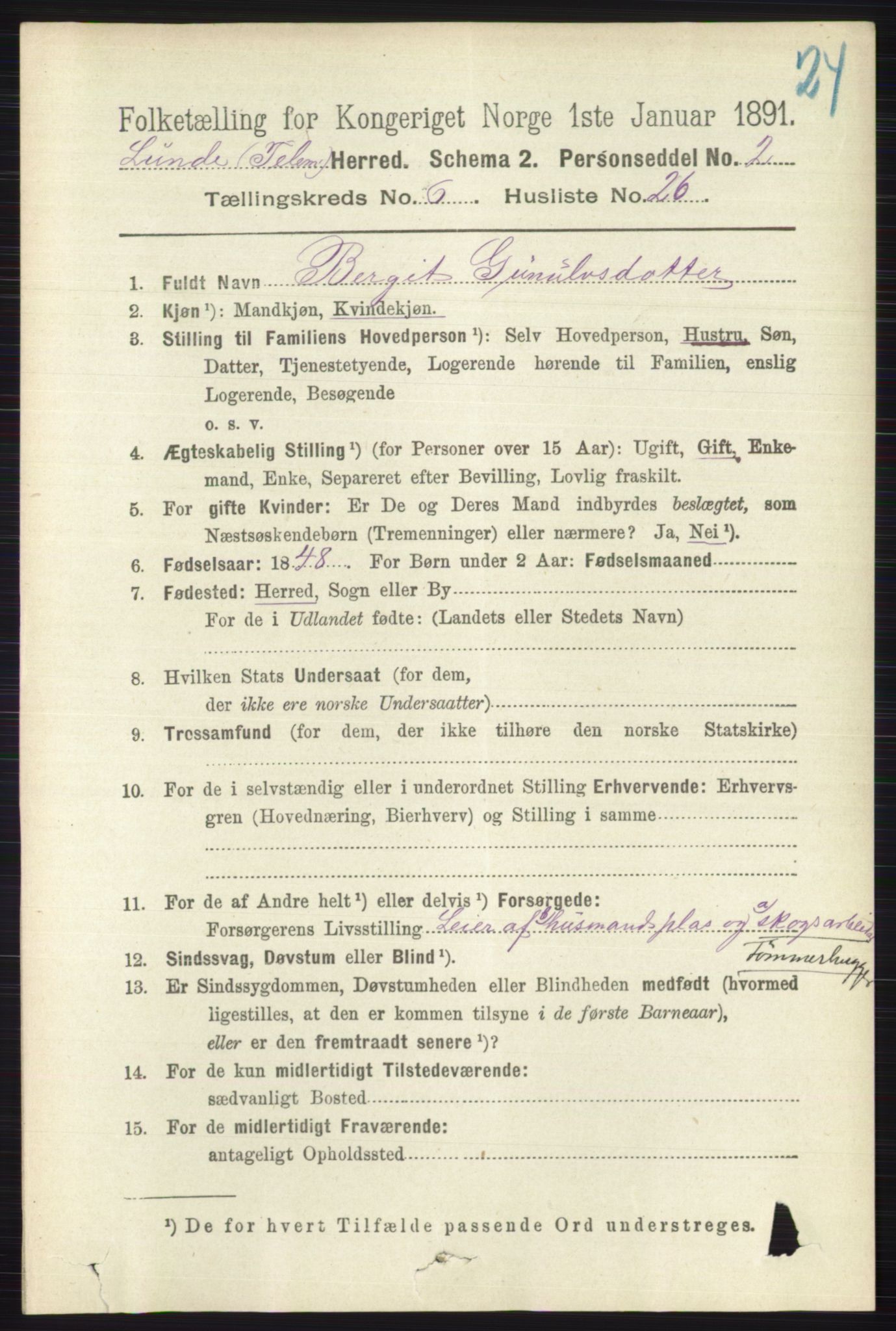 RA, 1891 census for 0820 Lunde, 1891, p. 2176