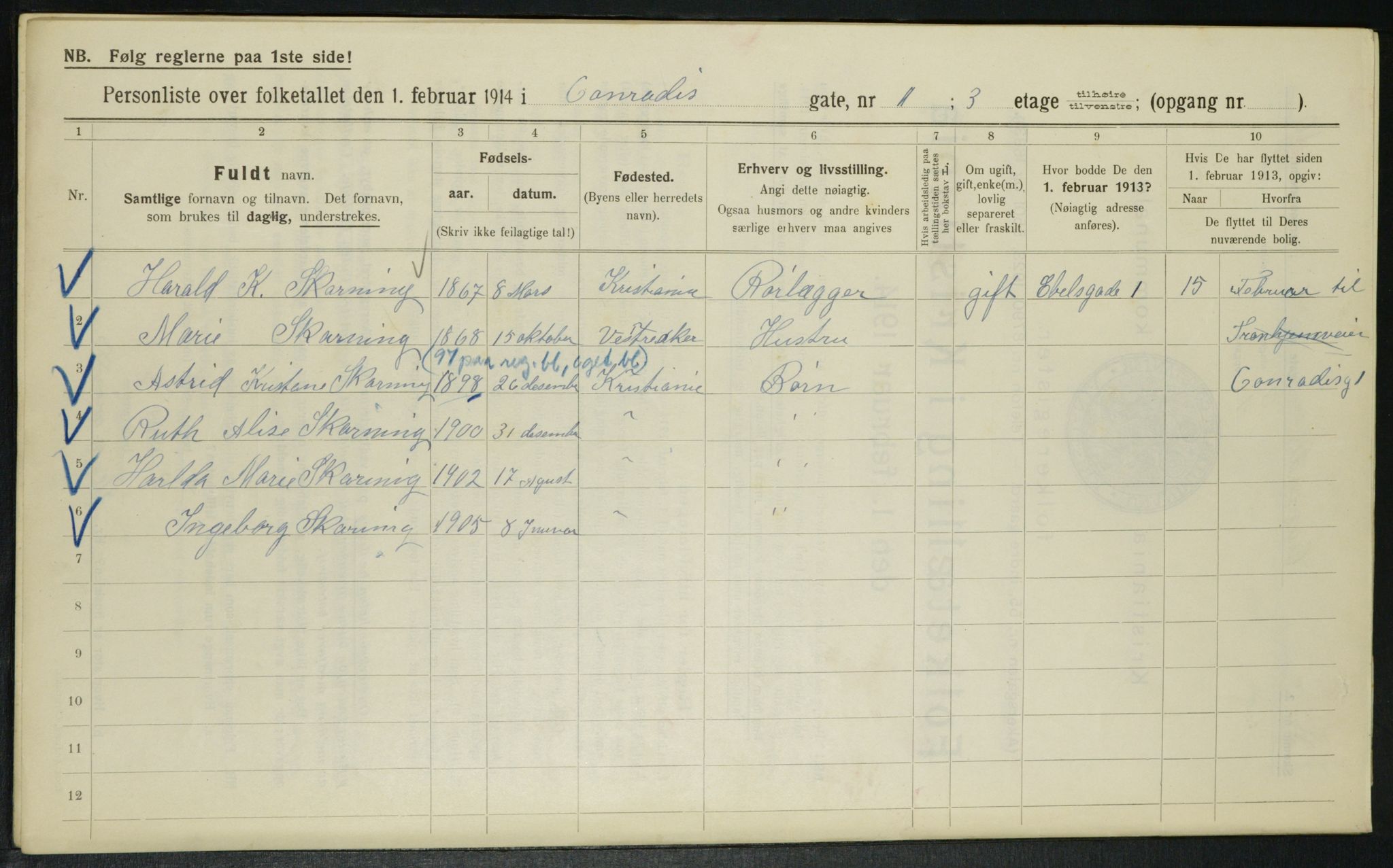 OBA, Municipal Census 1914 for Kristiania, 1914, p. 13434