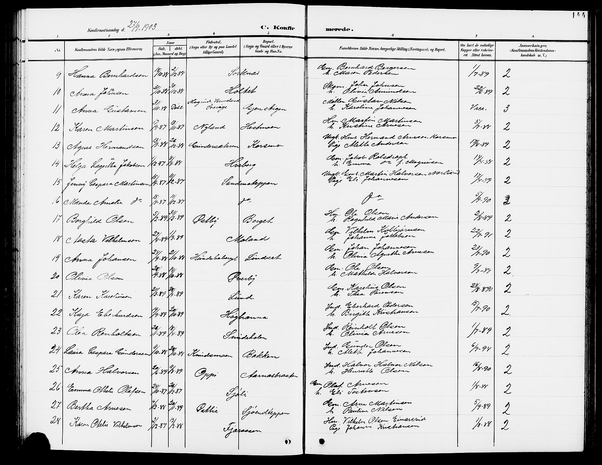 Grue prestekontor, SAH/PREST-036/H/Ha/Hab/L0005: Parish register (copy) no. 5, 1900-1909, p. 144