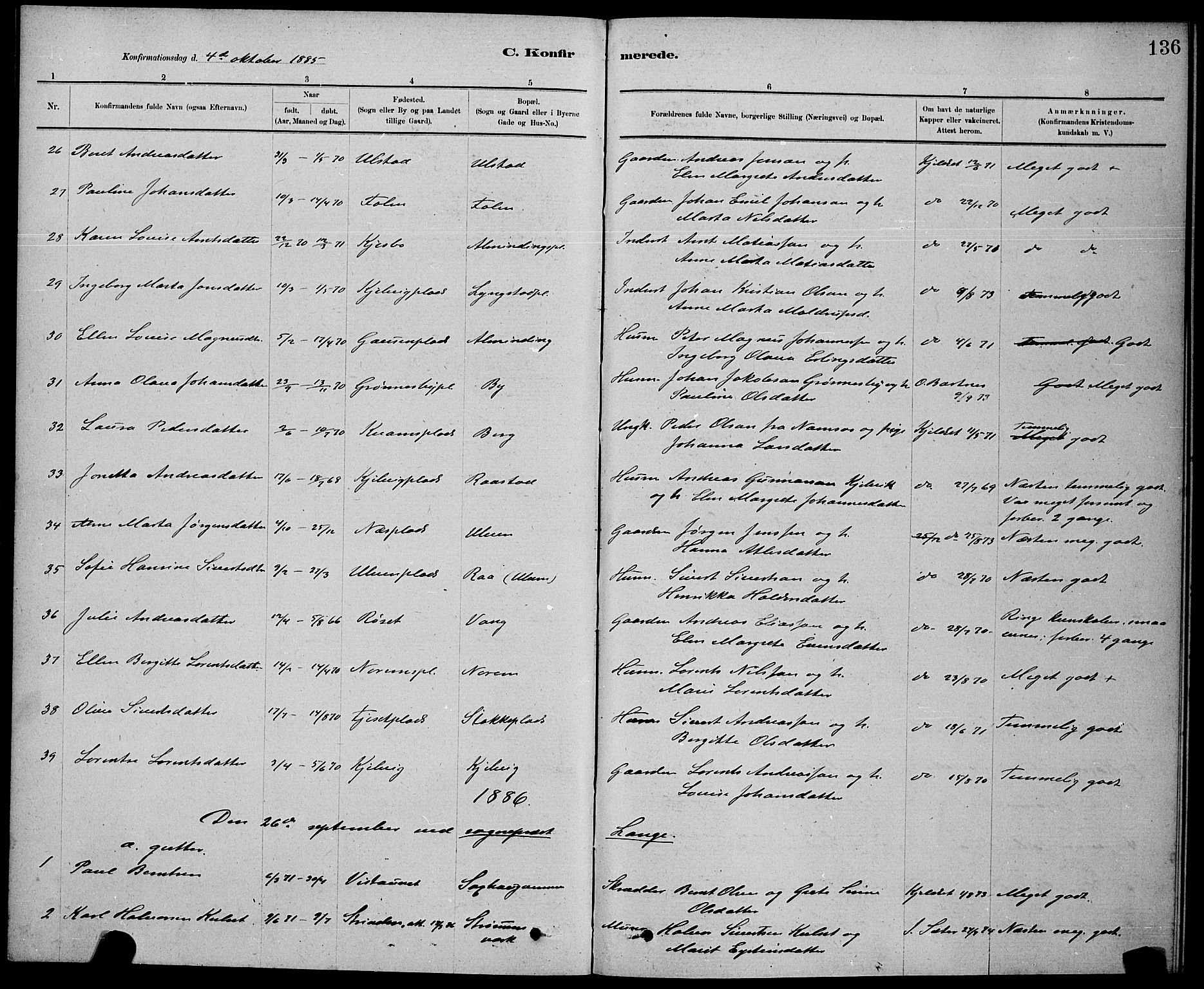 Ministerialprotokoller, klokkerbøker og fødselsregistre - Nord-Trøndelag, SAT/A-1458/730/L0301: Parish register (copy) no. 730C04, 1880-1897, p. 136