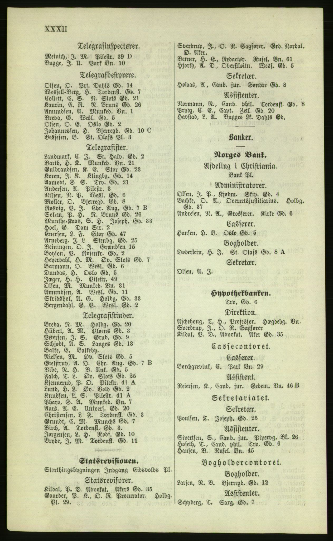 Kristiania/Oslo adressebok, PUBL/-, 1879, p. XXXII