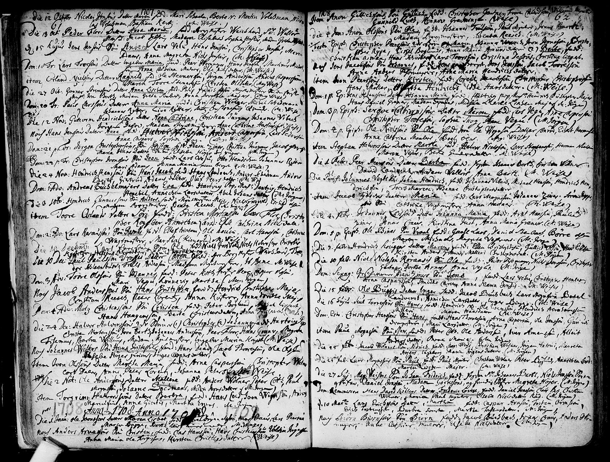 Kongsberg kirkebøker, AV/SAKO-A-22/F/Fa/L0001: Parish register (official) no. I 1, 1696-1720, p. 61-62