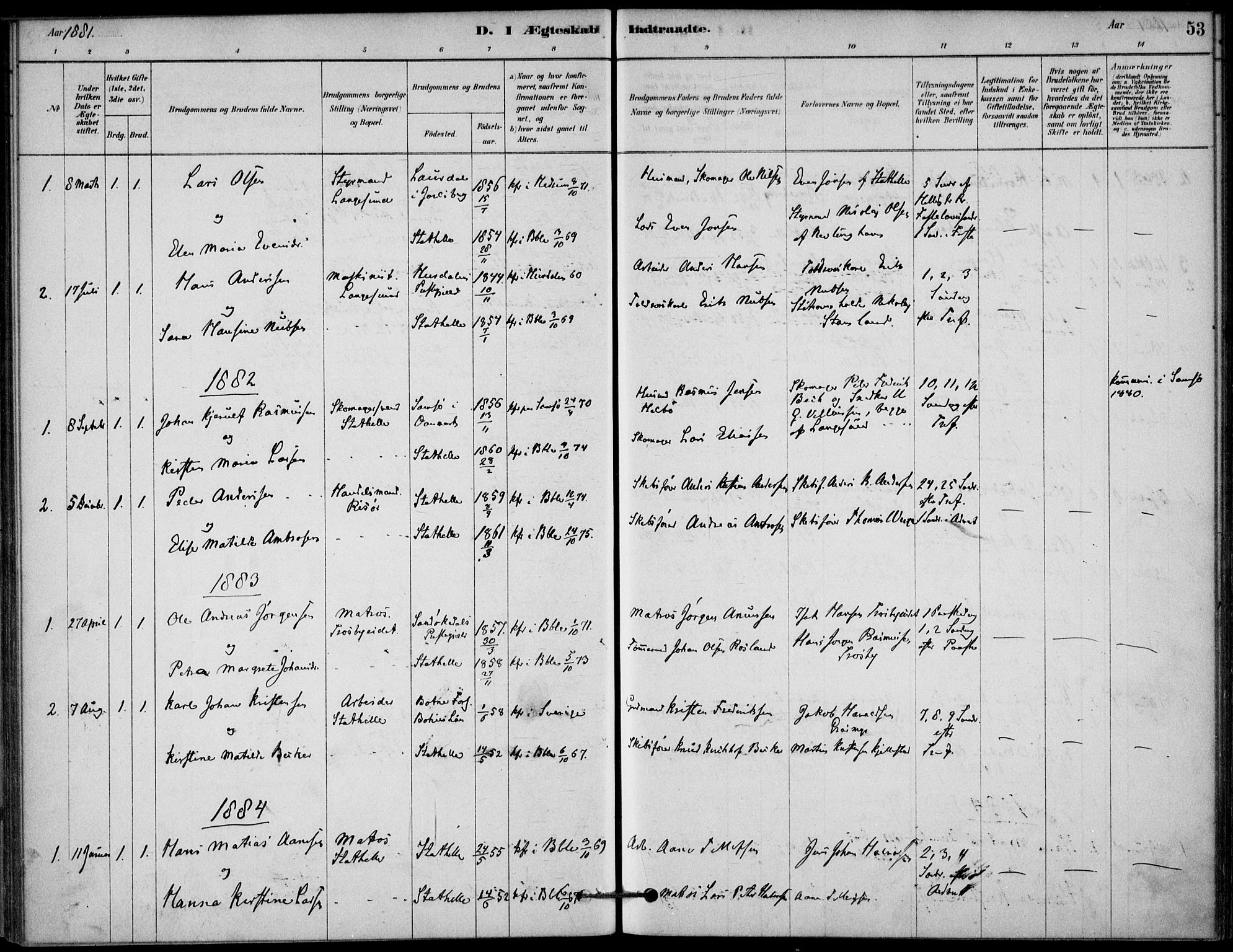 Bamble kirkebøker, AV/SAKO-A-253/G/Gb/L0001: Parish register (copy) no. II 1, 1878-1900, p. 53