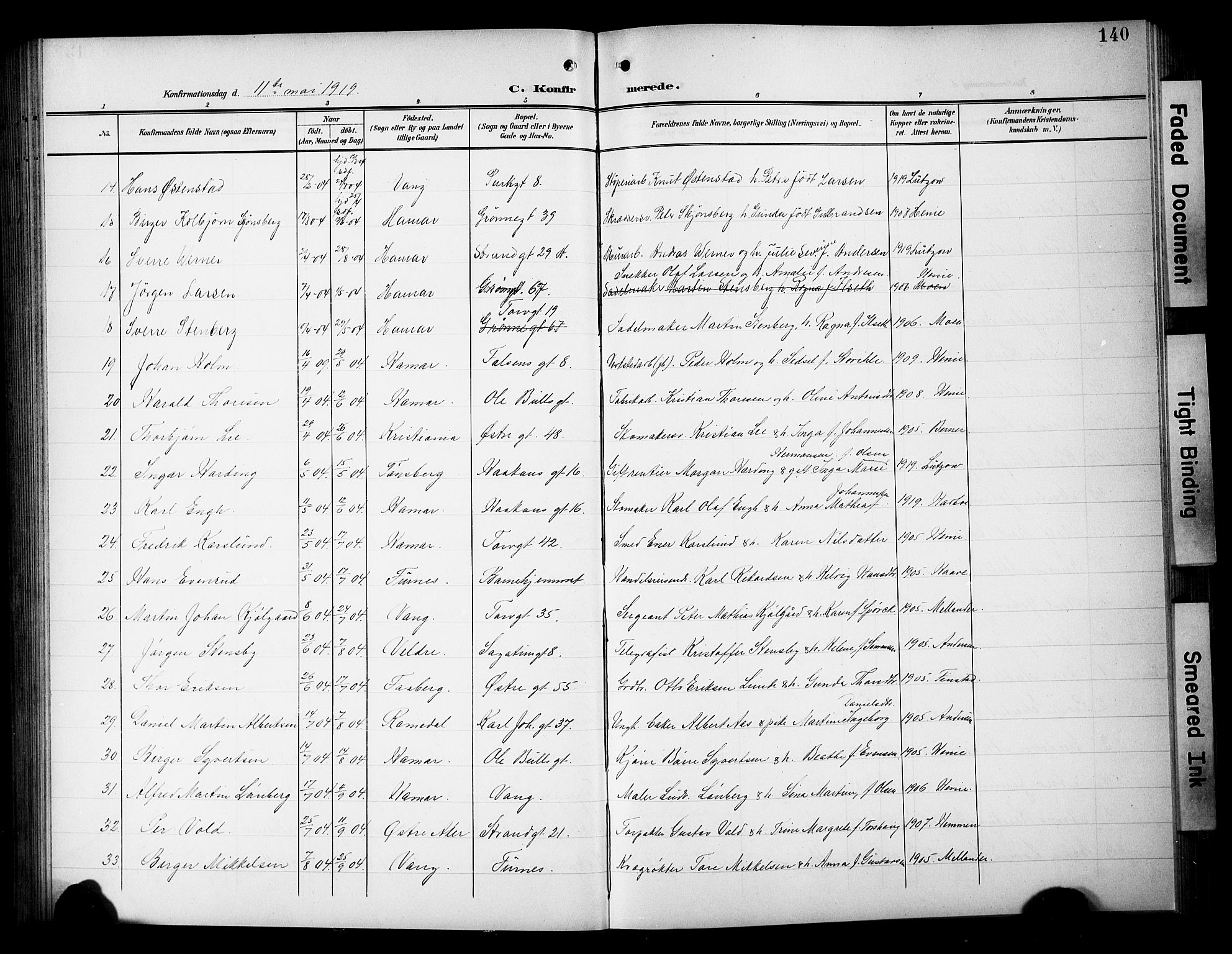 Hamar prestekontor, AV/SAH-DOMPH-002/H/Ha/Hab/L0002: Parish register (copy) no. 2, 1899-1929, p. 140