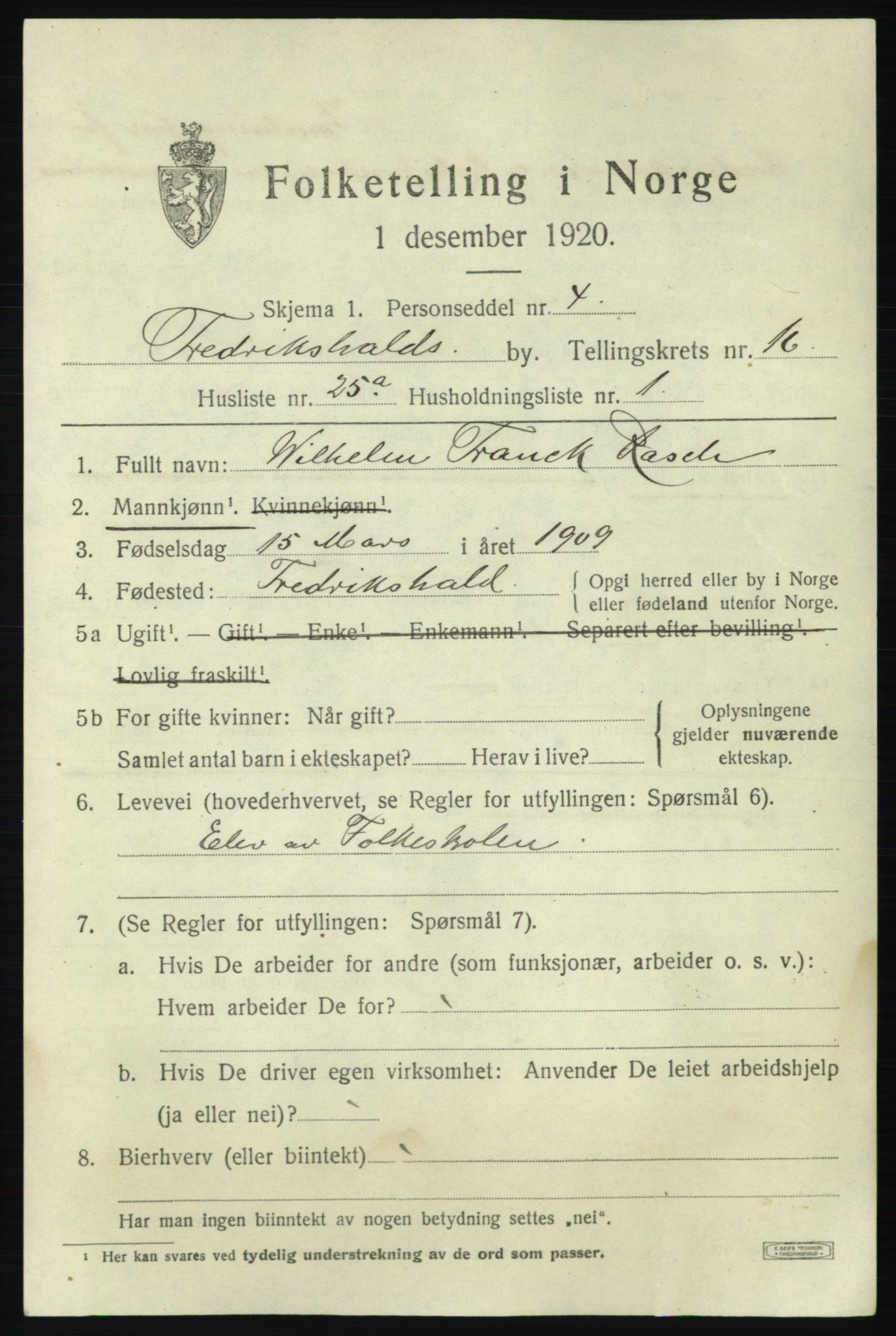 SAO, 1920 census for Fredrikshald, 1920, p. 25757