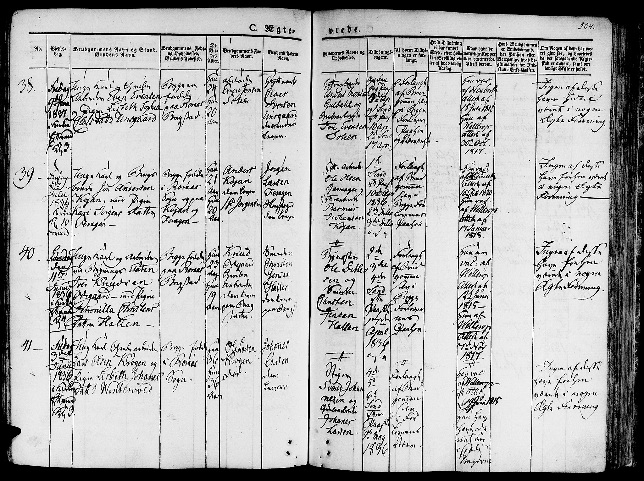 Ministerialprotokoller, klokkerbøker og fødselsregistre - Sør-Trøndelag, SAT/A-1456/681/L0930: Parish register (official) no. 681A08, 1829-1844, p. 504