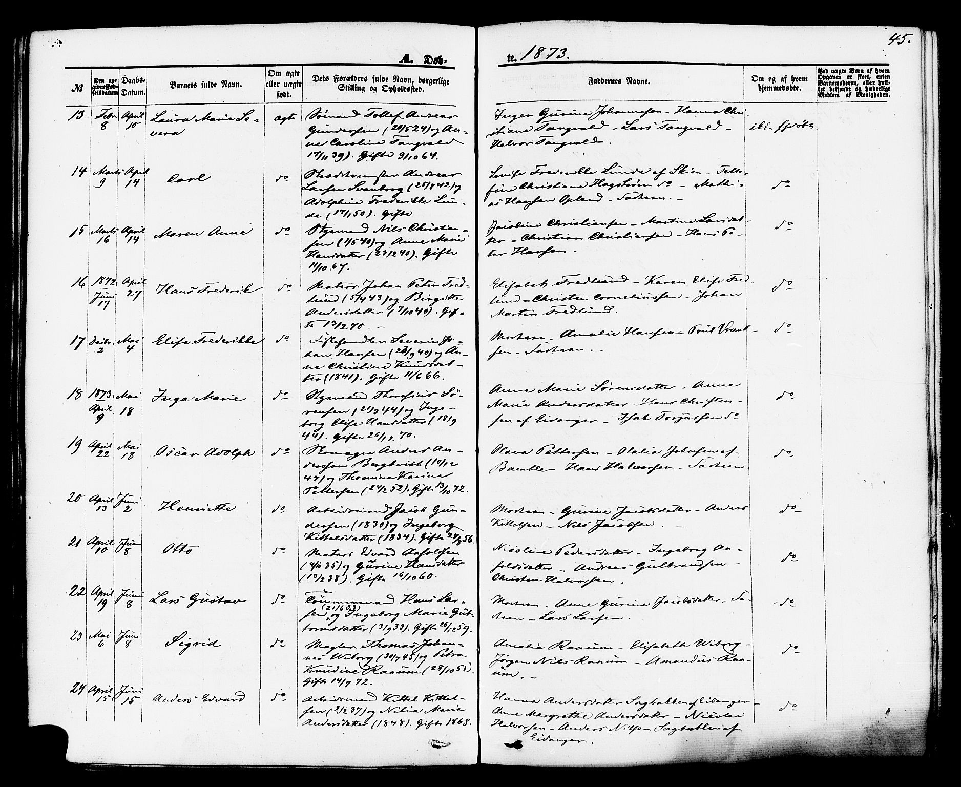 Brevik kirkebøker, AV/SAKO-A-255/F/Fa/L0006: Parish register (official) no. 6, 1866-1881, p. 45