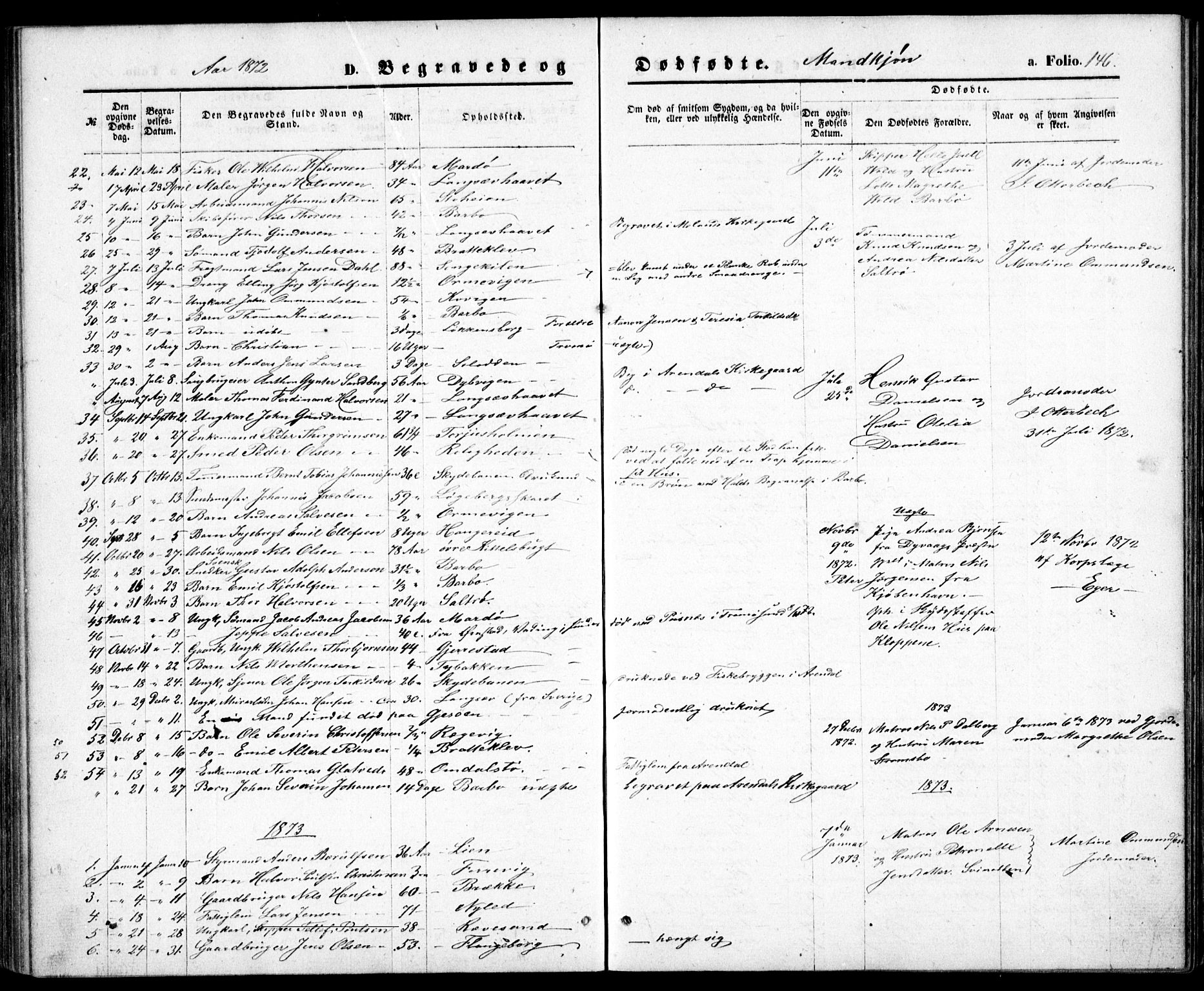 Tromøy sokneprestkontor, SAK/1111-0041/F/Fb/L0004: Parish register (copy) no. B 4, 1869-1877, p. 146
