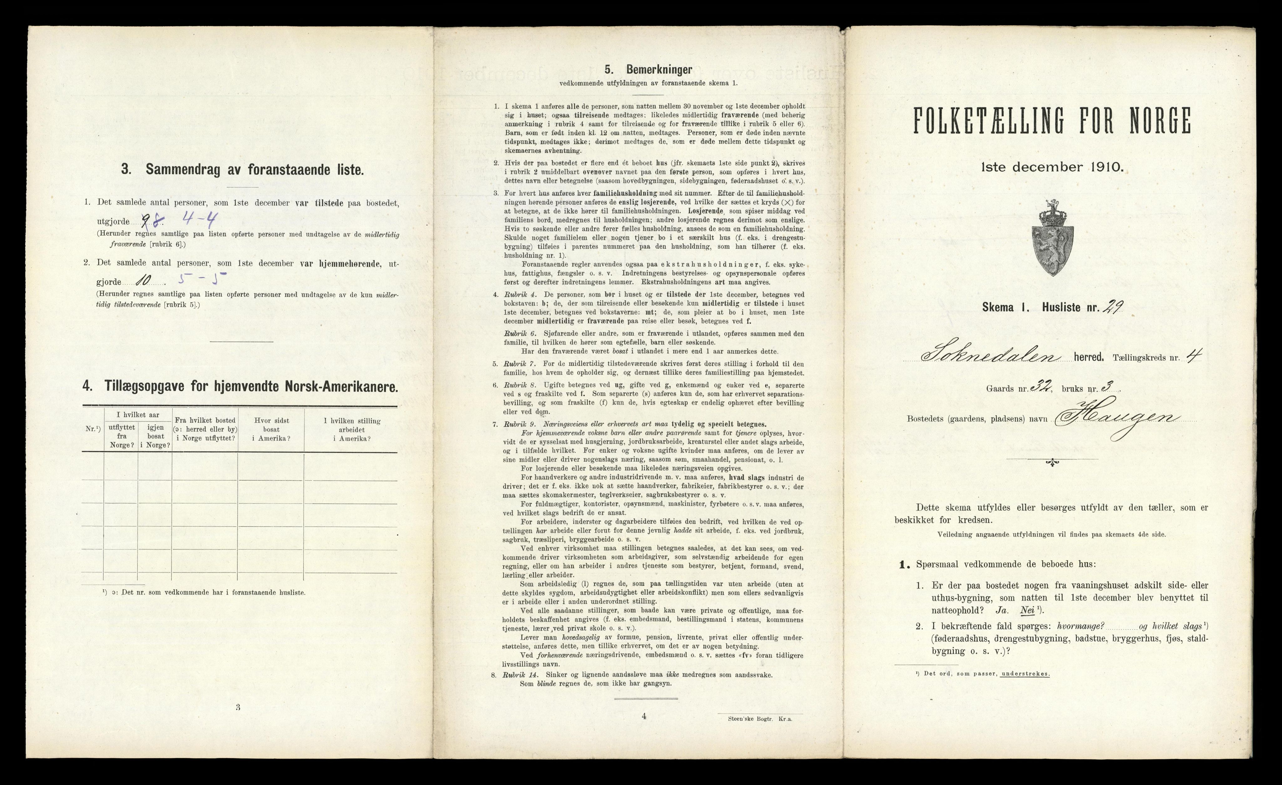 RA, 1910 census for Soknedal, 1910, p. 319