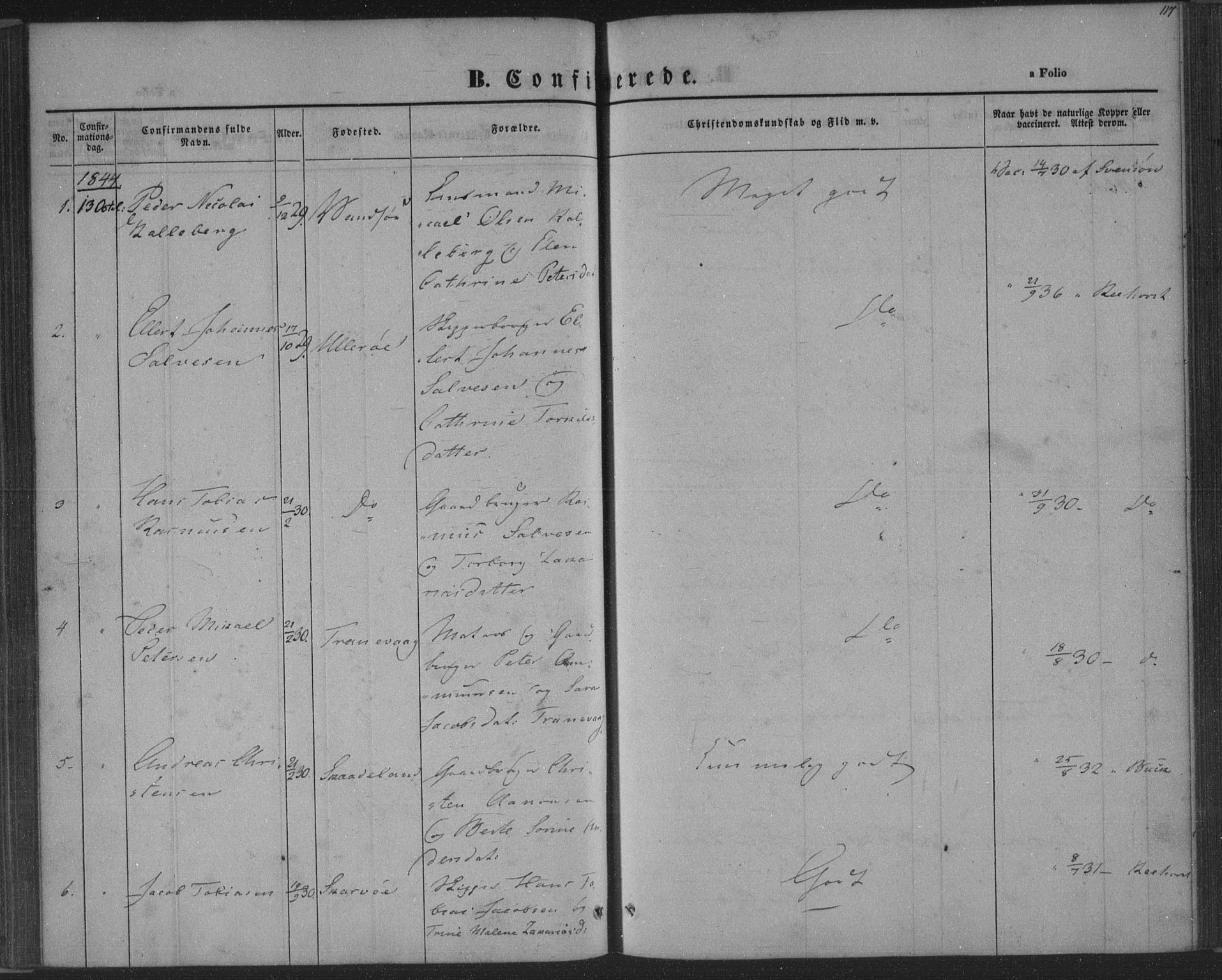 Herad sokneprestkontor, SAK/1111-0018/F/Fa/Fab/L0003: Parish register (official) no. A 3, 1844-1853, p. 117