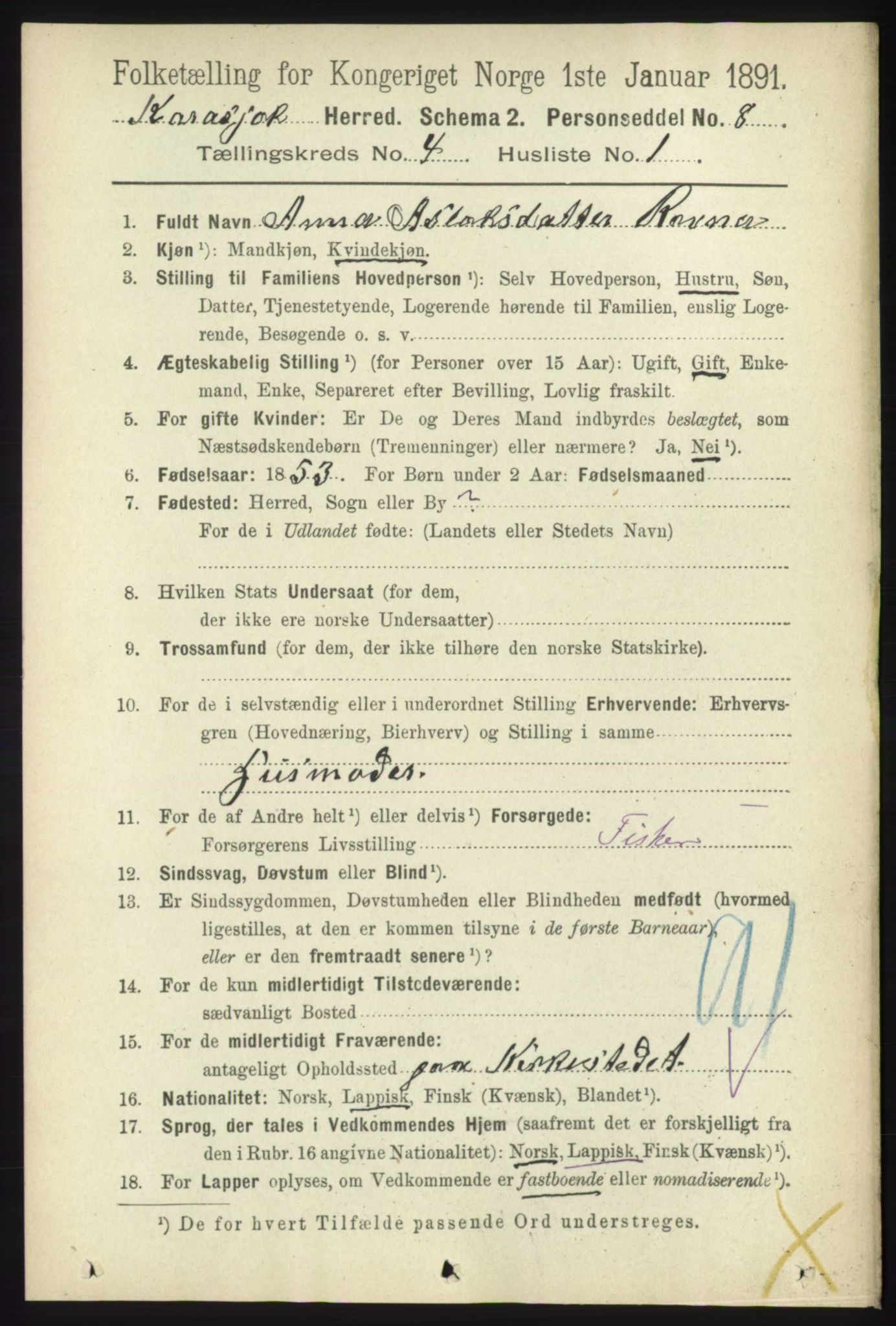 RA, 1891 census for 2021 Karasjok, 1891, p. 700