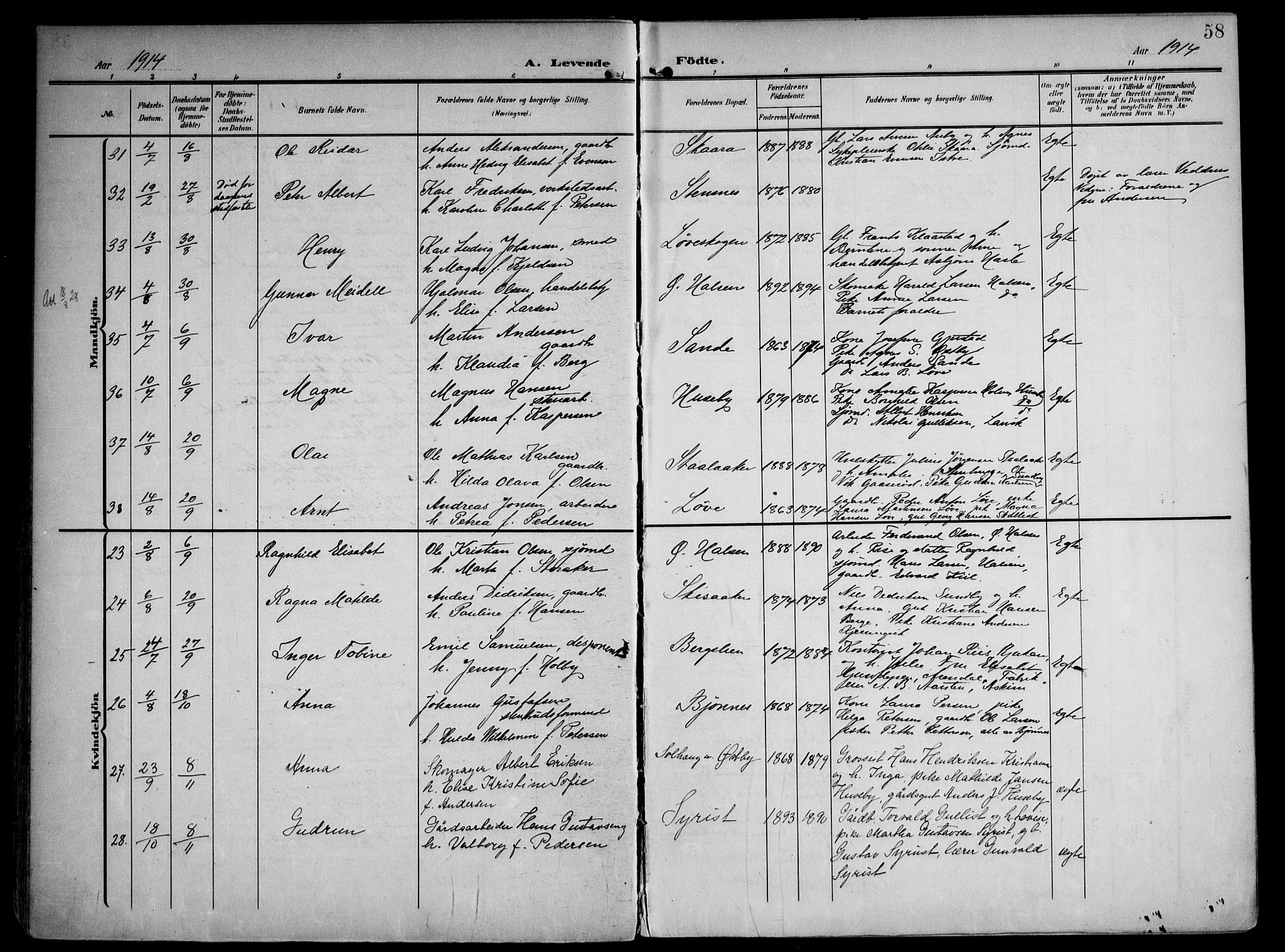 Tjølling kirkebøker, AV/SAKO-A-60/F/Fa/L0010: Parish register (official) no. 10, 1906-1923, p. 58