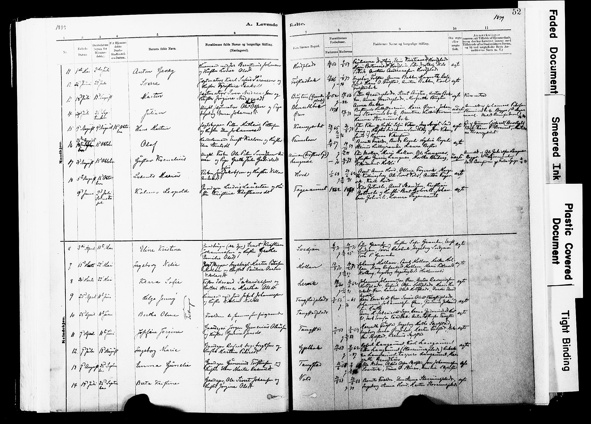 Ministerialprotokoller, klokkerbøker og fødselsregistre - Nord-Trøndelag, SAT/A-1458/744/L0420: Parish register (official) no. 744A04, 1882-1904, p. 52