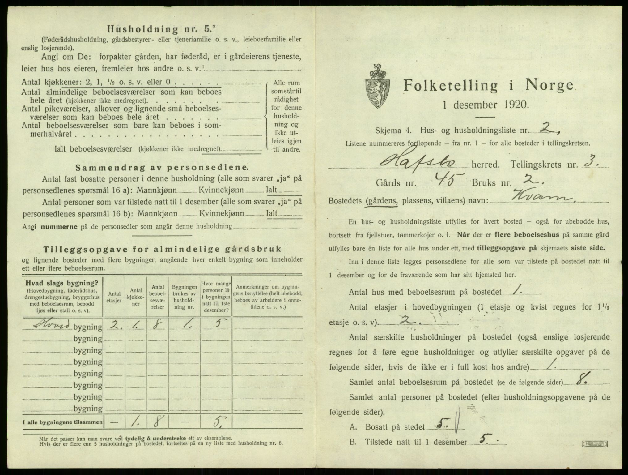 SAB, 1920 census for Hafslo, 1920, p. 202