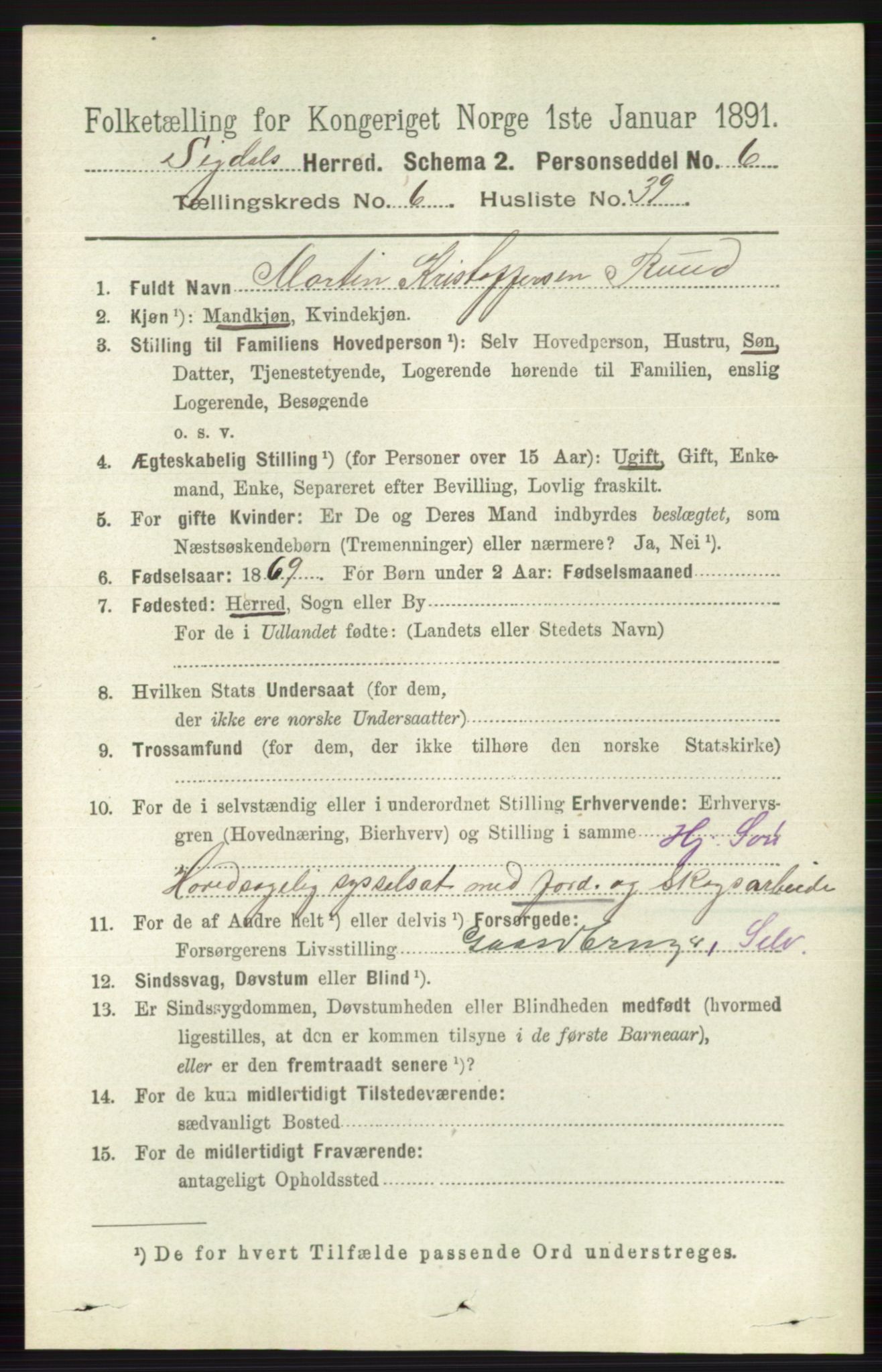 RA, 1891 census for 0621 Sigdal, 1891, p. 2639