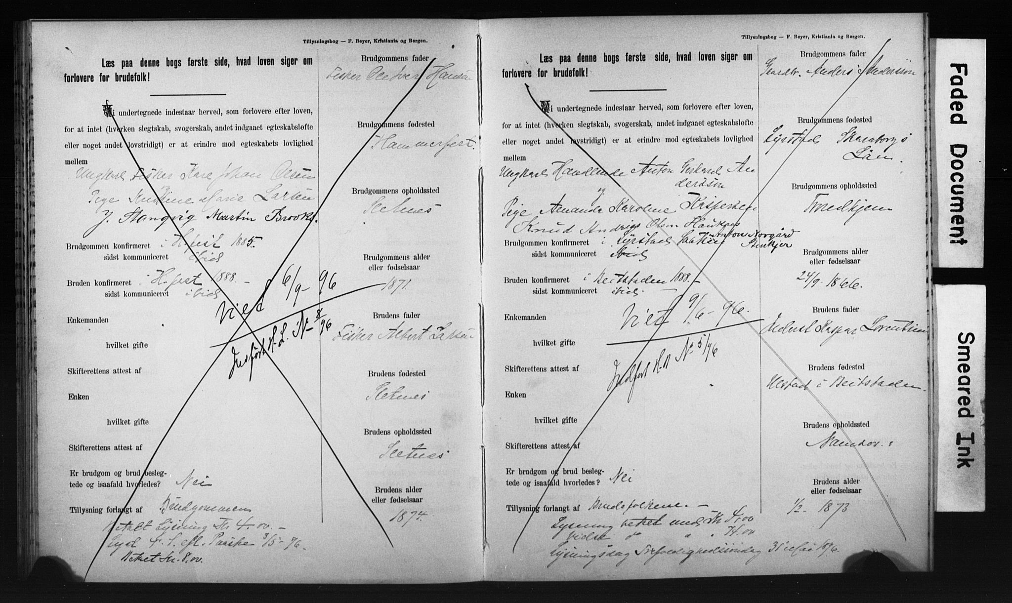 Hammerfest sokneprestkontor, AV/SATØ-S-1347/I/Ib/L0070/0003: Banns register no. 70.3, 1893-1896